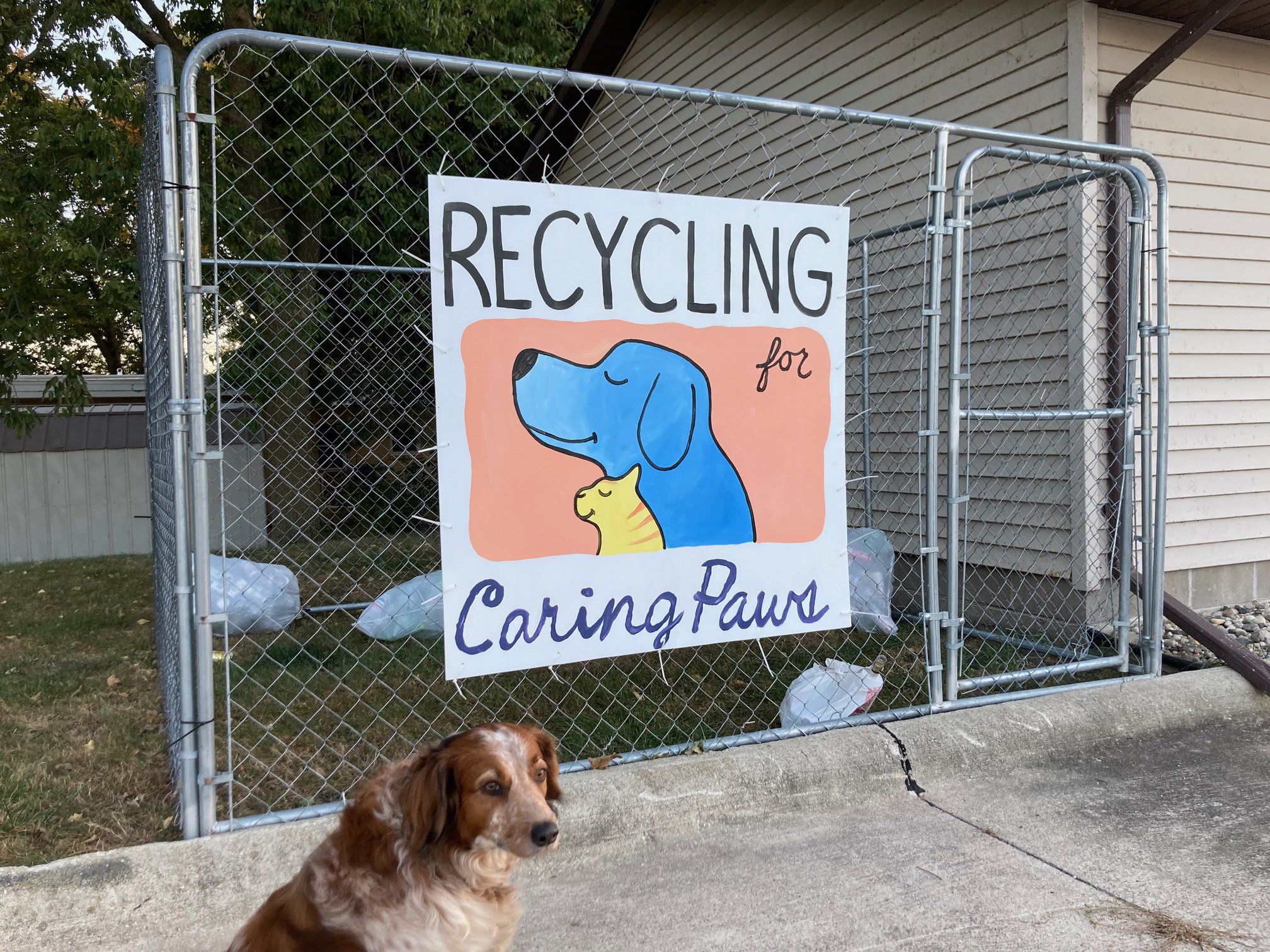 Newshound Peach making sure our community knows to recycle cans!