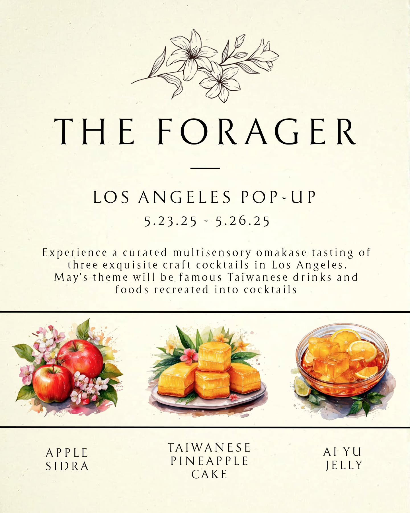 The Forager is coming to West Hollywood for the second weekend of our latest menu! Join us for a multisensory pop-up bar featuring three expertly crafted, Asian-inspired cocktails&mdash;each designed to elevate your senses. This special menu pays hom
