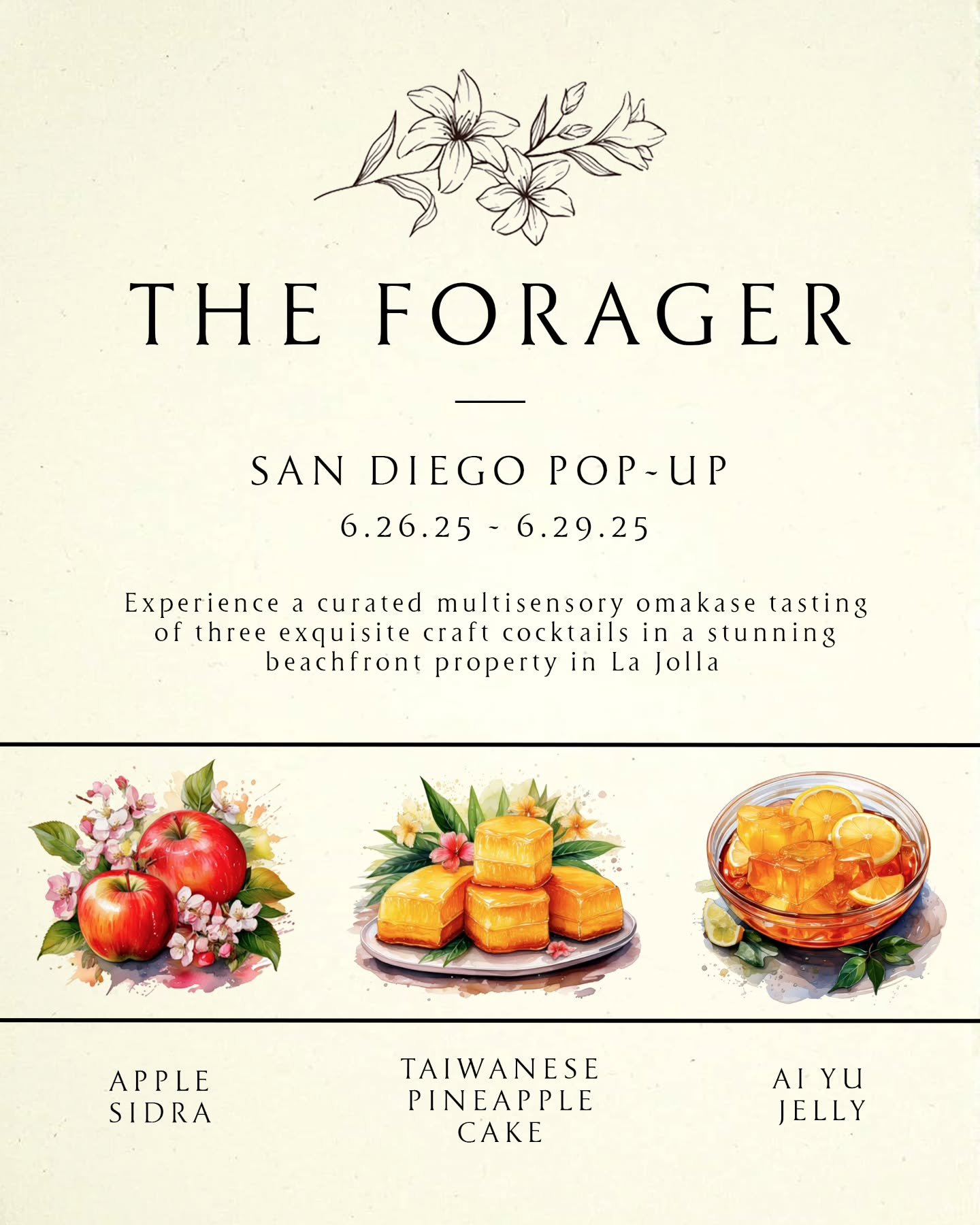 The Forager is back for a second weekend in San Diego this June &mdash; In a beautiful beachfront property in La Jolla! 🌊 Join us for a multisensory pop-up bar experience featuring three expertly crafted, Asian-inspired cocktails 🍸 designed to awak