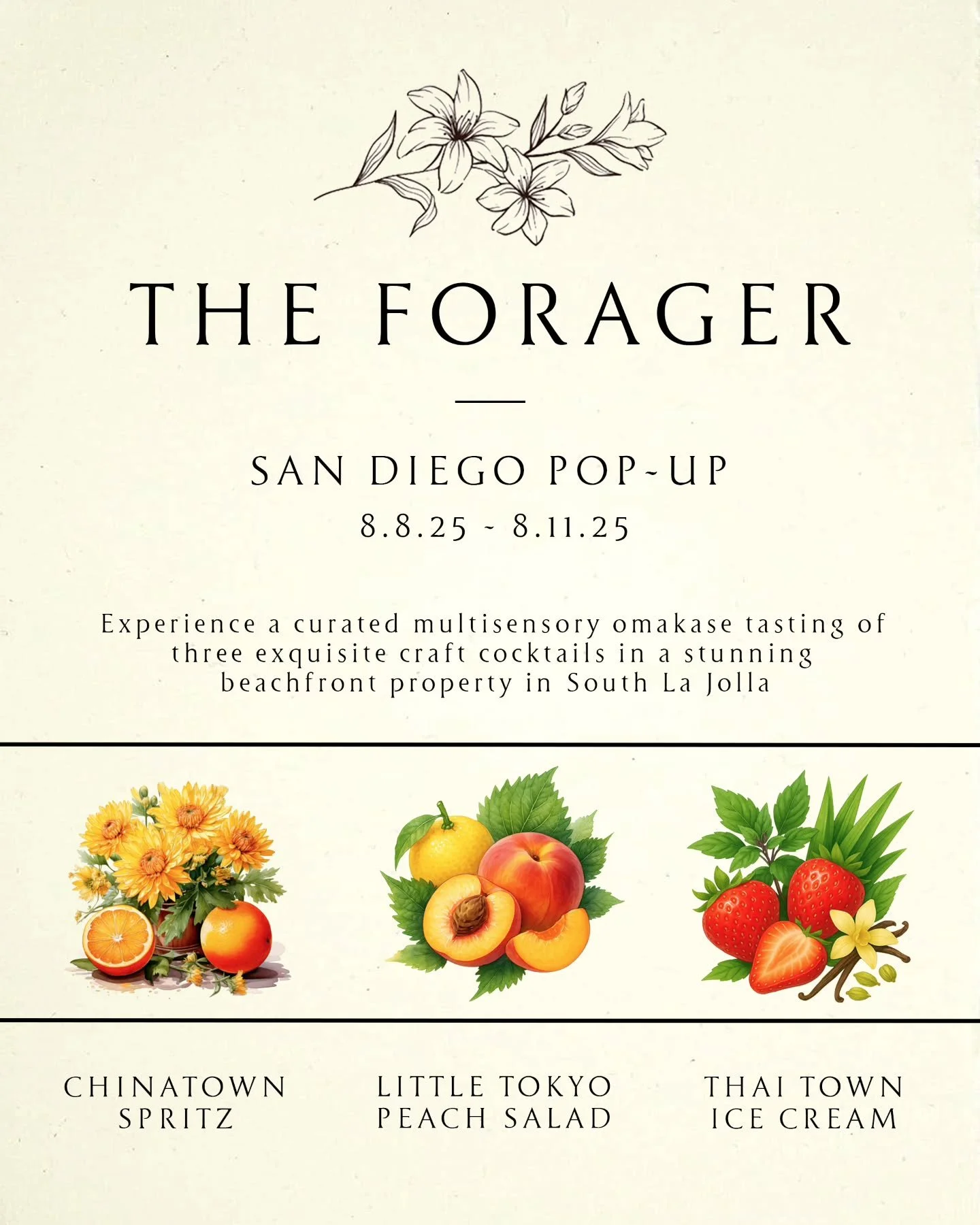 The Forager returns with a brand new cocktail menu &mdash; and this one&rsquo;s all about LA.
Join us in San Diego from August 8&ndash;11 for a special weekend pop-up featuring three new cocktails, each inspired by a beloved restaurant or food spot i
