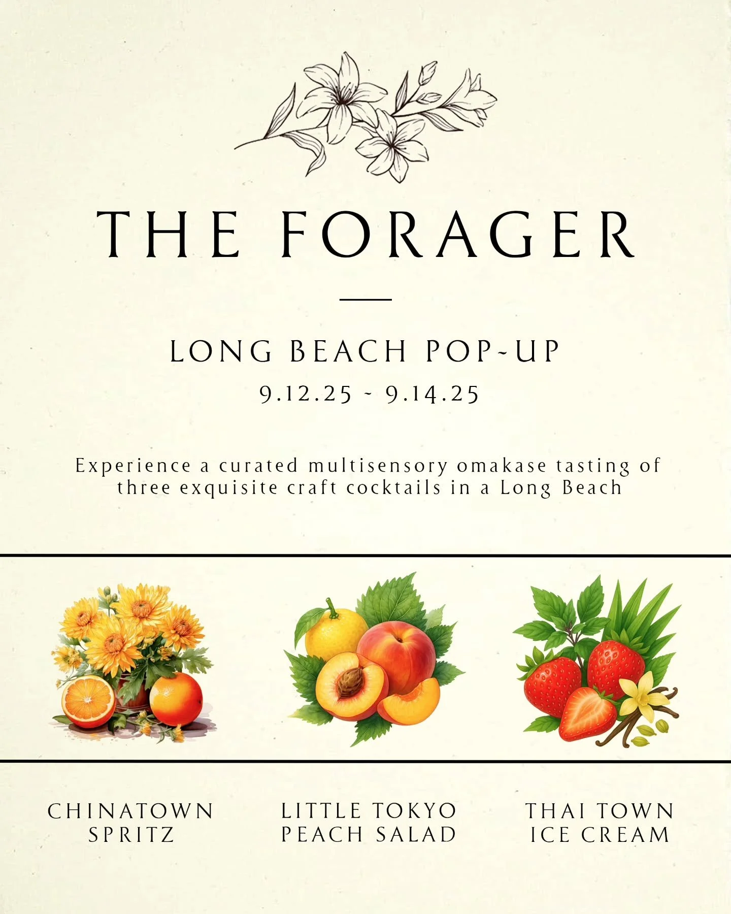 The Forager returns with a brand new cocktail menu for LA.
Join us in a Long Beach property near the beach from September 12&ndash;14 for a special weekend pop-up featuring three new cocktails, each inspired by a beloved restaurant or food spot in on