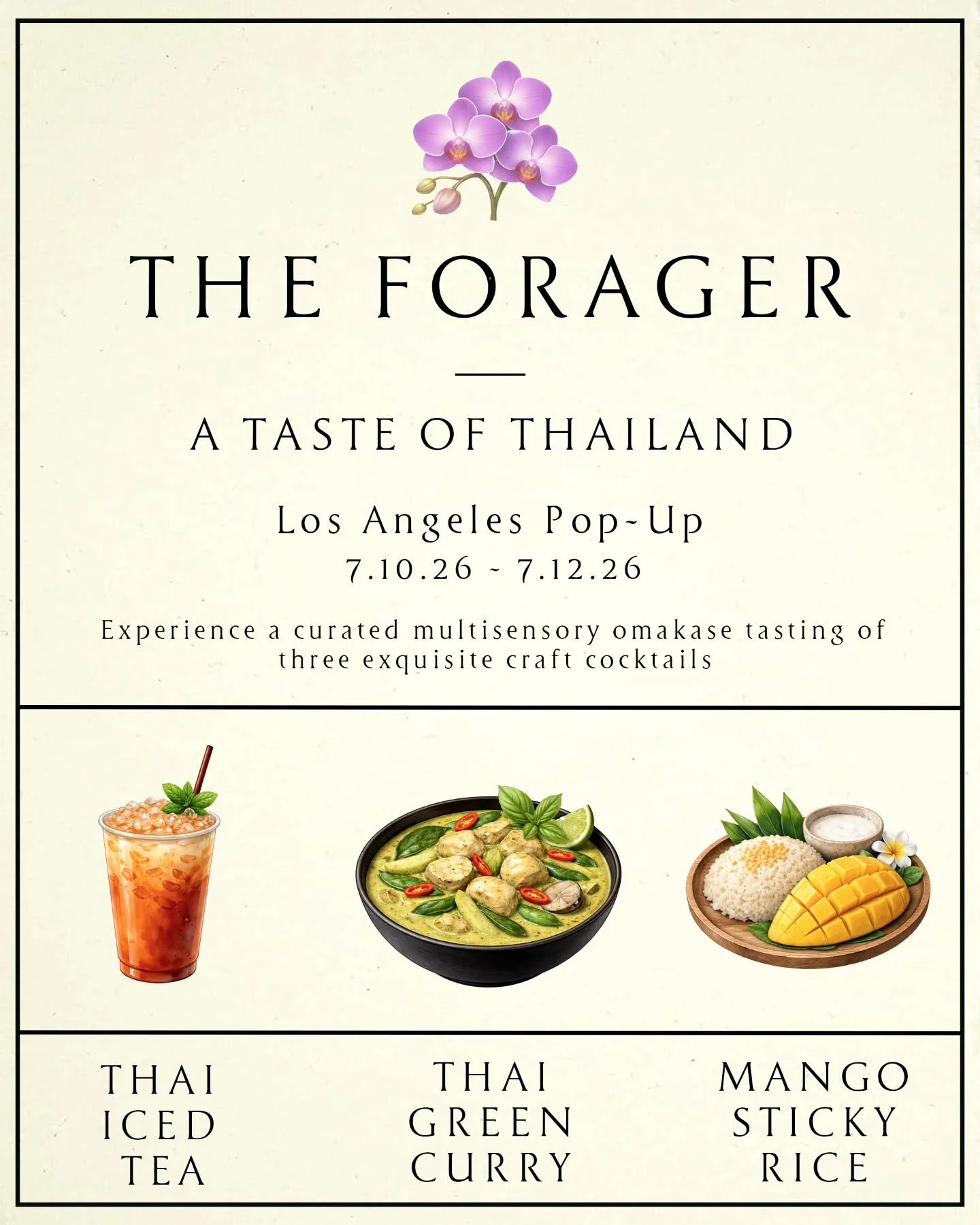 The Forager returns to Los Angeles with a new menu. Join us July 10 through July 12 for a cocktail pop-up inspired by the flavors of Thailand, where familiar dishes and drinks are reimagined into thoughtful, balanced cocktail form.

We&rsquo;re pouri