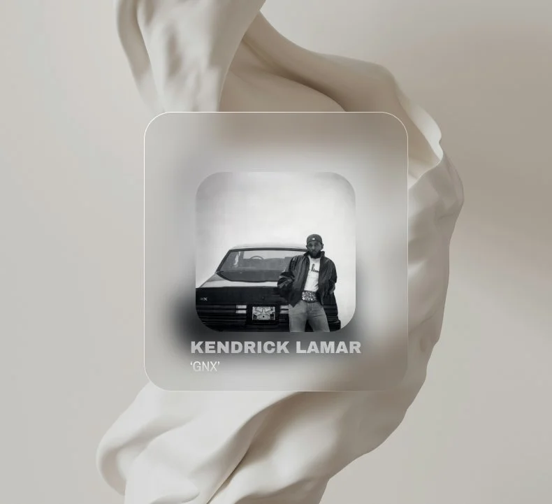 Album cover featuring Kendrick Lamar standing in front of a car, with a plain background, and his name and album title 'GNX' in white text.