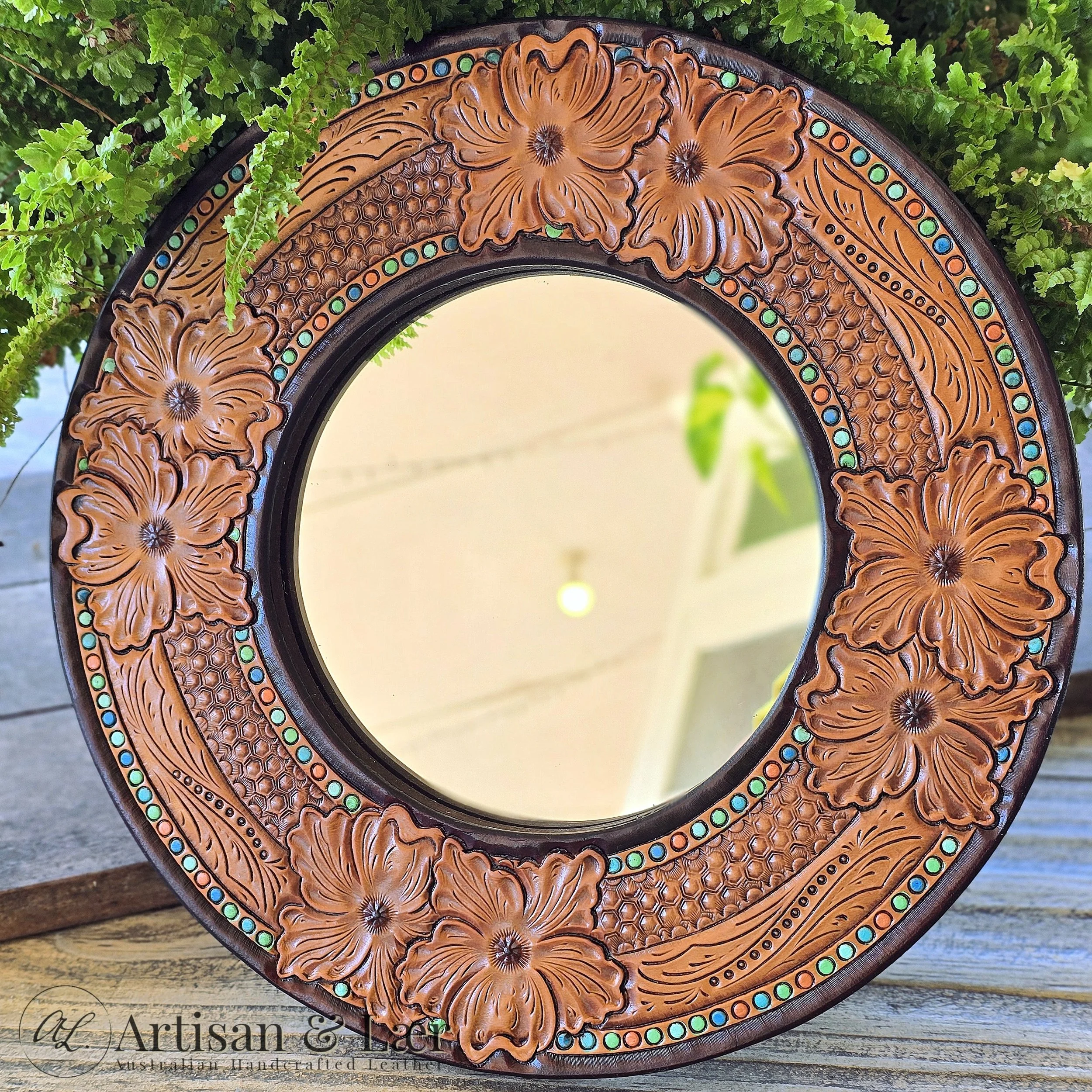 Western Tooled Mirror