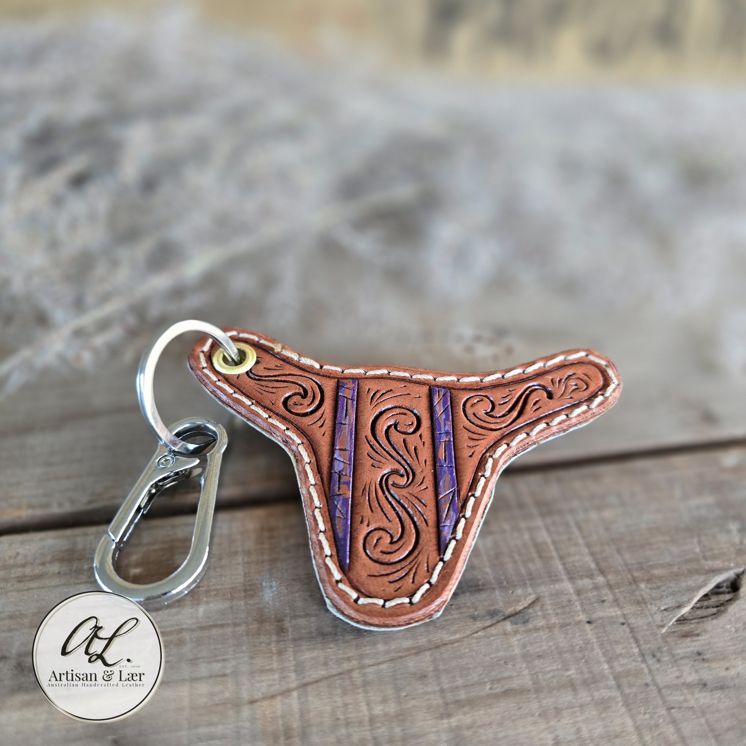 Cow Head Keyring - Filigree & Purple Turq