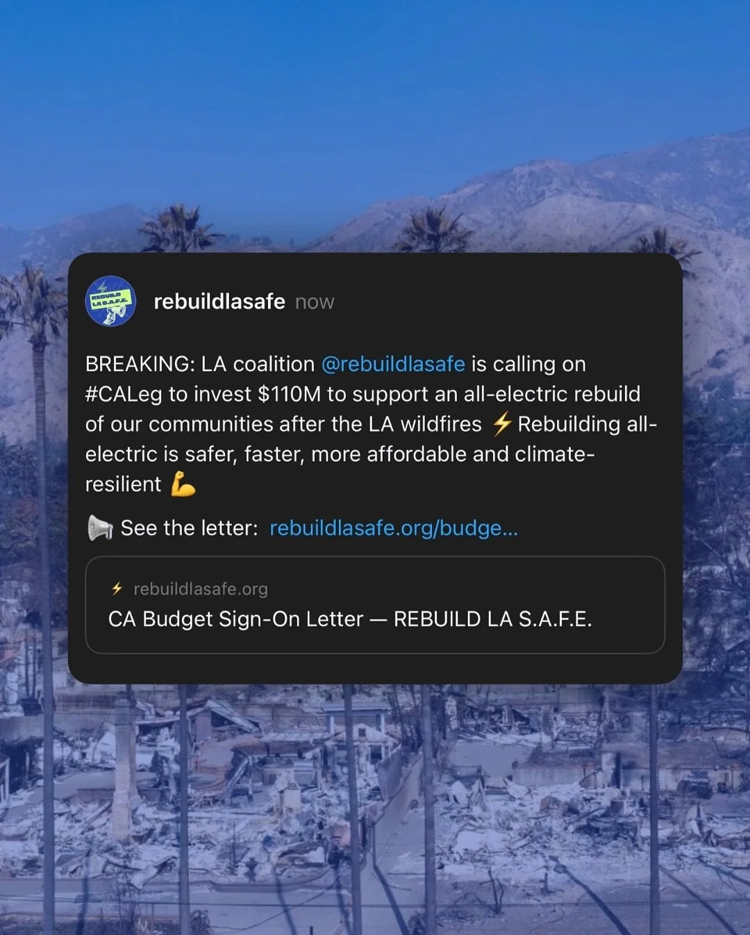 After the LA wildfires, building back all-electric is a no-brainer ⚡️ and our Altadena and Palisades communities have the rare opportunity to rebuild with homes that are safer, more affordable and more climate resilient  💪
All electric homes a