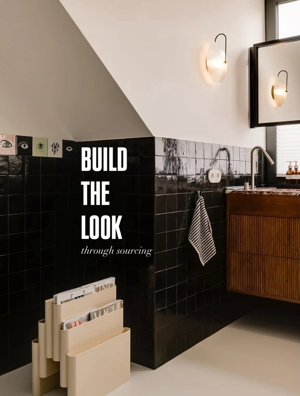 BUILD THE LOOK

1. Aperture Sconce @alliedmaker 

2. Angled Faucet @elementobath 

3. Fluted Cherry Oak Wood

4. Calacatta Viola Marble Slab

5. SL&Aring;NH&Ouml;STMAL hand towel @ikea 

6. Vintage 1970 Kartell Magazine Holder @kartell_official 

7. 