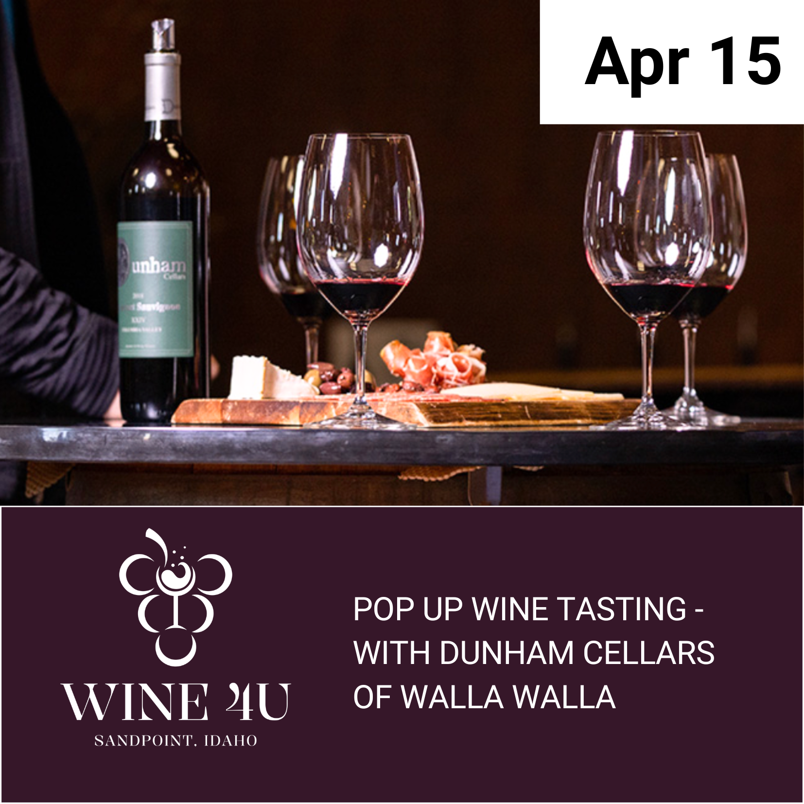 April 15 – Pop Up Wine Tasting with Dunham Cellars of Walla Walla -  | 5:30–7:30 PM