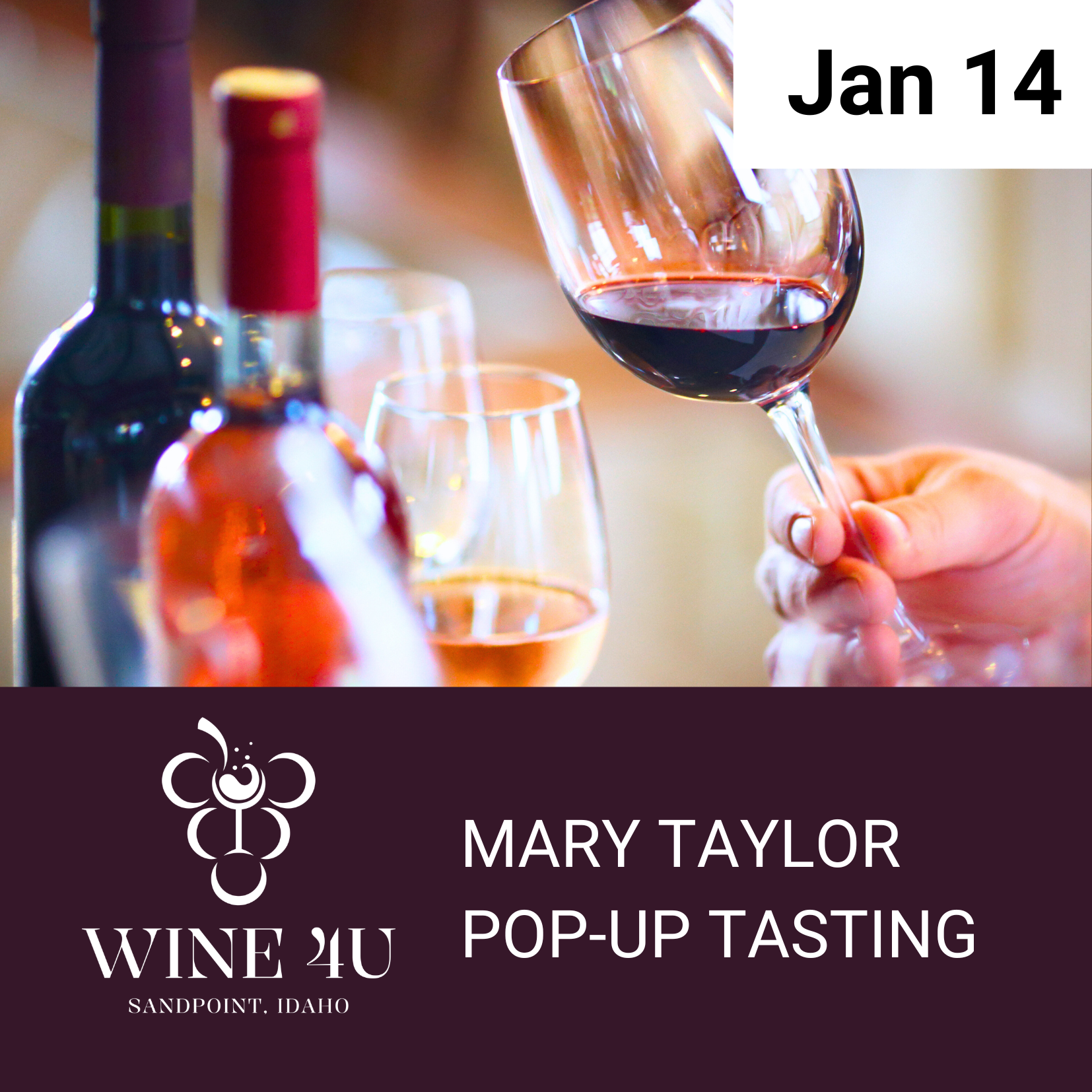 January 14, 2026 | 5:30–7:30 PM | In the Shop - Mary Taylor Pop-Up Wine Tasting