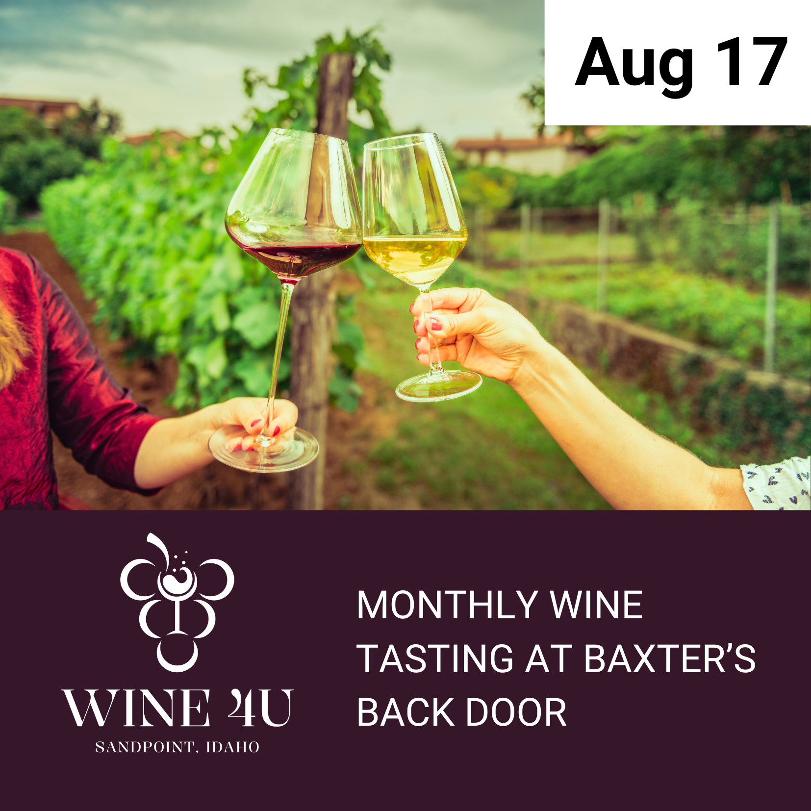 August 17 – Monthly Wine Tasting at Baxter's Back Door | 5:30–7:30 PM