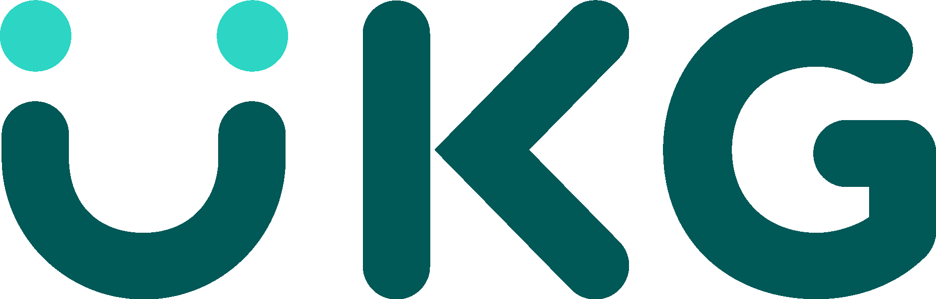 Logo of UKG (Ultimate Kronos Group) with stylized text in blue and teal colors.