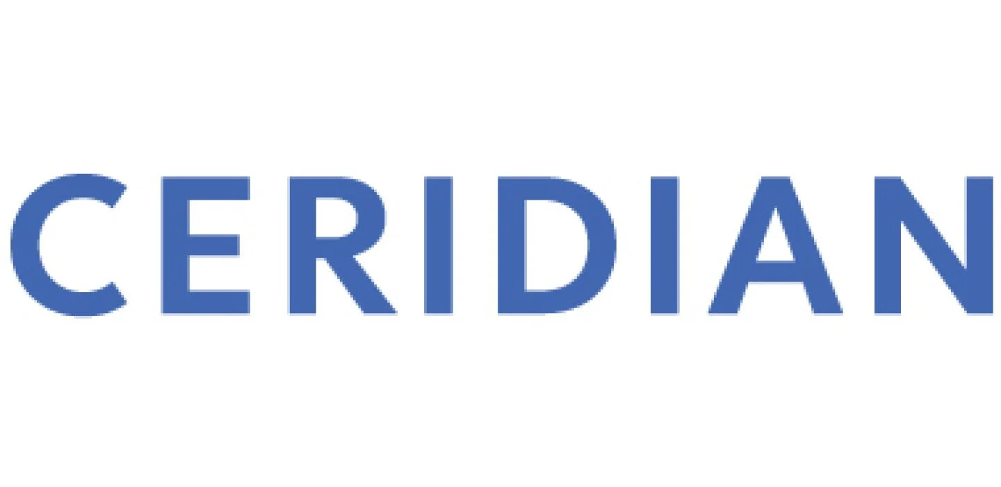 The word 'CERIDIAN' in large, blue, capital letters on a white background.