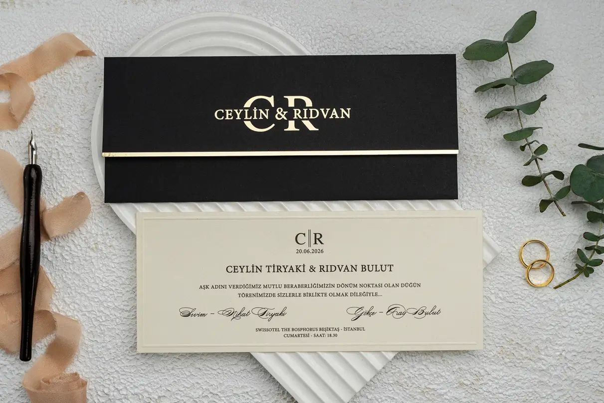 Beige & Black Rectangular Invite - 9259