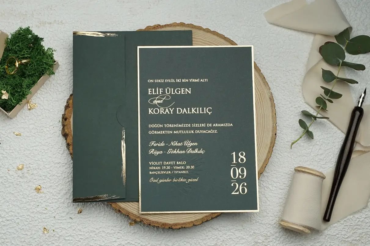 Green Luxe Gold Foil Invitation - 9317