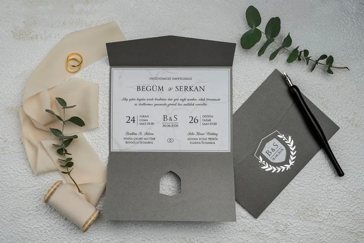 Lux Grey & Silver Foil Invitation - 9304