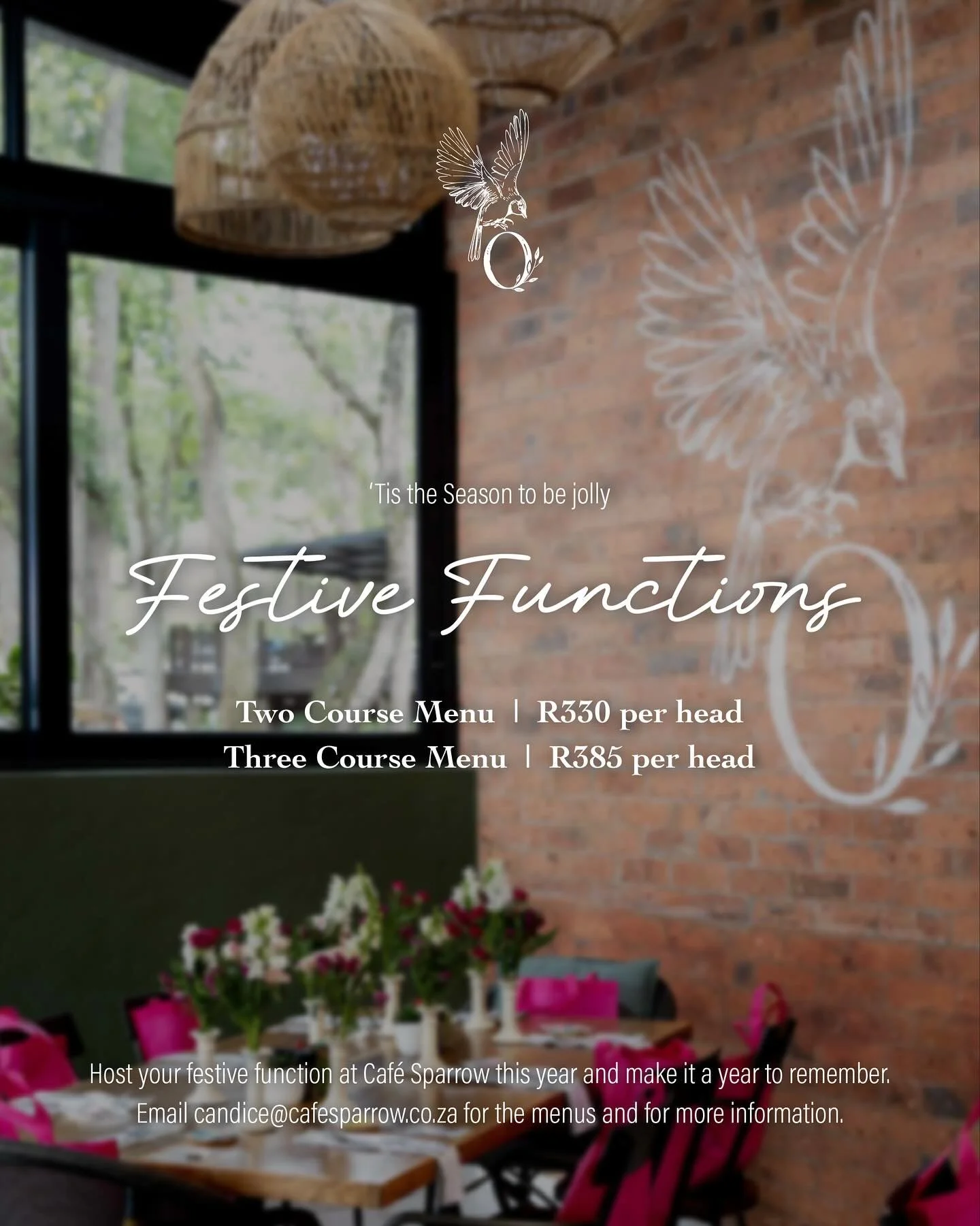 Celebrate the Year-End in Style at Caf&eacute; Sparrow 

As the year winds down, treat your team, friends, or family to a memorable celebration in the tranquil setting of Caf&eacute; Sparrow.

🍴Choose between our carefully curated 2-course or 3-cour