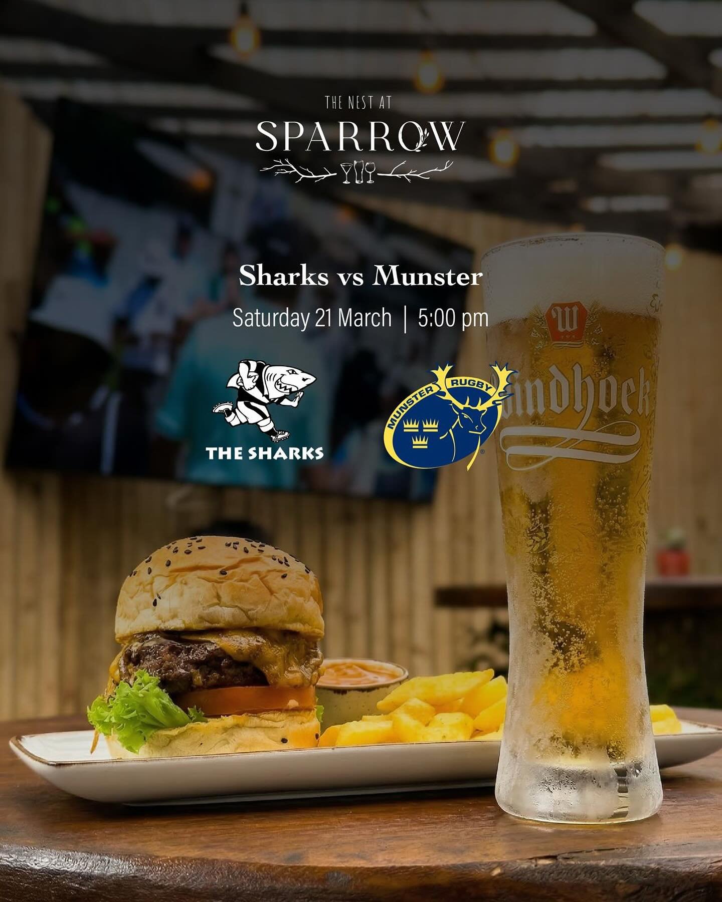 🏉🔥 Game On This Saturday! 🔥🏉

Catch all the action as the Sharks take on Munster LIVE!

📅 Saturday, 21 March
⏰ Kick-off at 5PM
📍 The Nest at Sparrow

Grab your crew, enjoy great vibes, cold drinks, mouth-watering grub, and big match energy on t