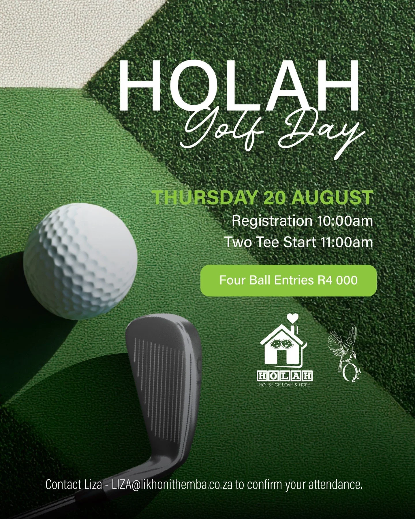Caf&eacute; Sparrow supports HOLAH and would love to invite you to take part in their annual golf day.

🗓 Thursday, 20 August
⏰ Registration: 10am. Two tee start: 11am
💰 R4000 - Four ball entries

📩 Contact Liza at liza@likhonithemba.co.za to requ