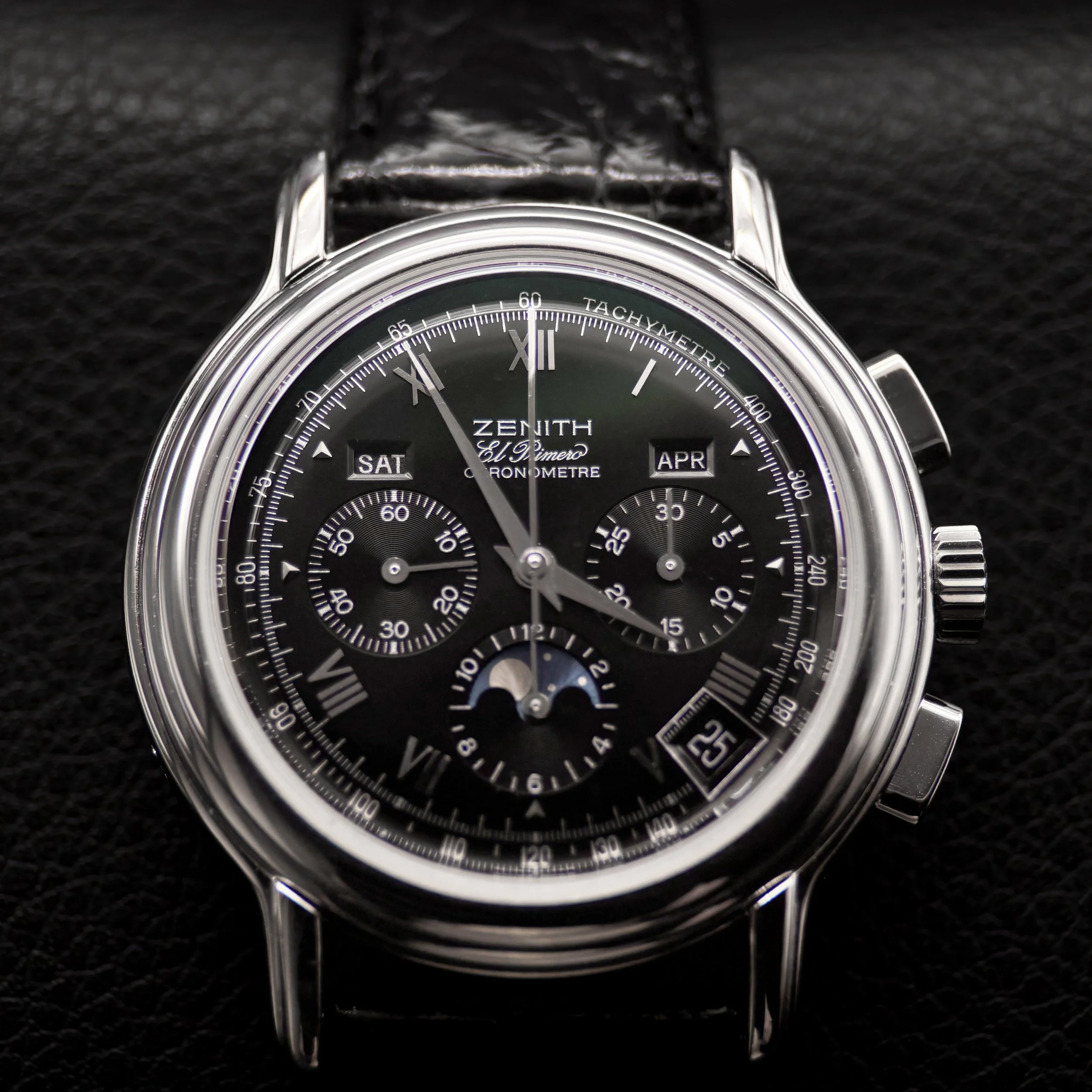 Zenith El Primero Chronomaster Triple Calendar Moonphase 40MM Black Dial Leather Strap (02.0240.410)