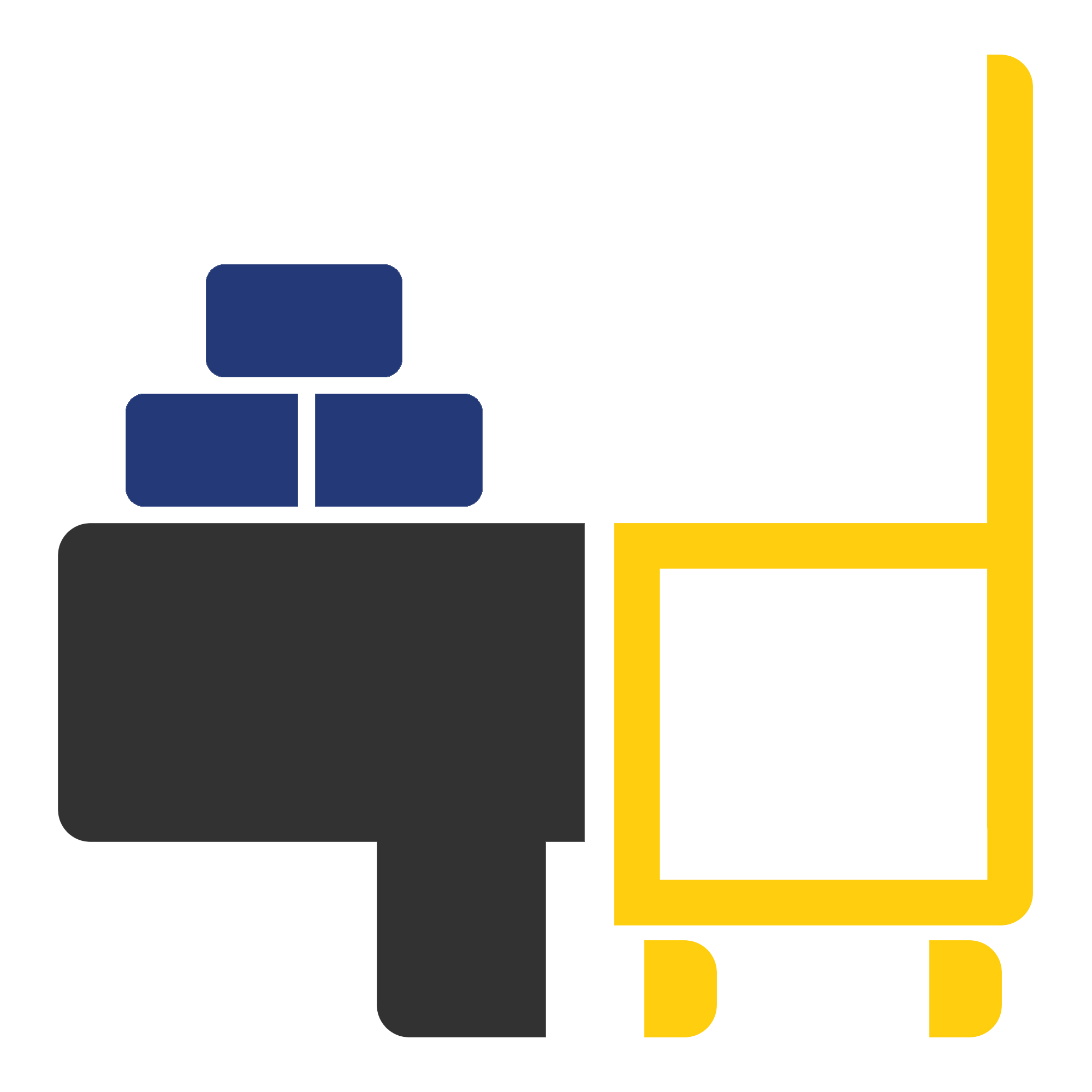 Logo of a cloud with three layers and interconnected lines, with black, blue, gray, and yellow elements.