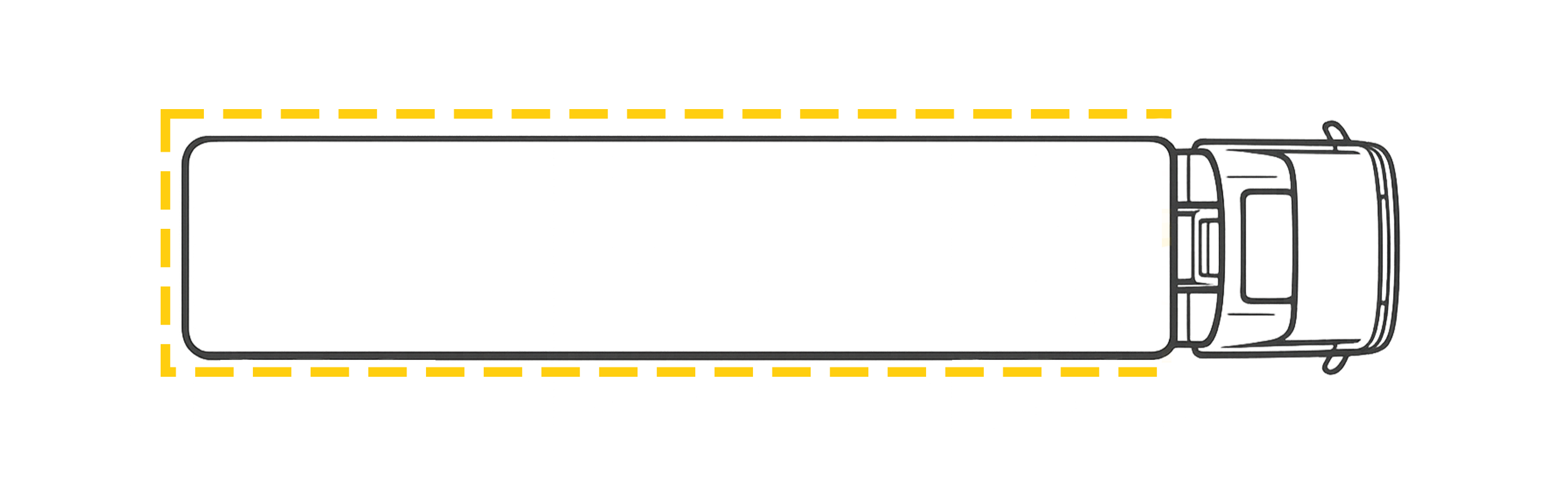 Top-down technical drawing of a semi-truck with a yellow outline.