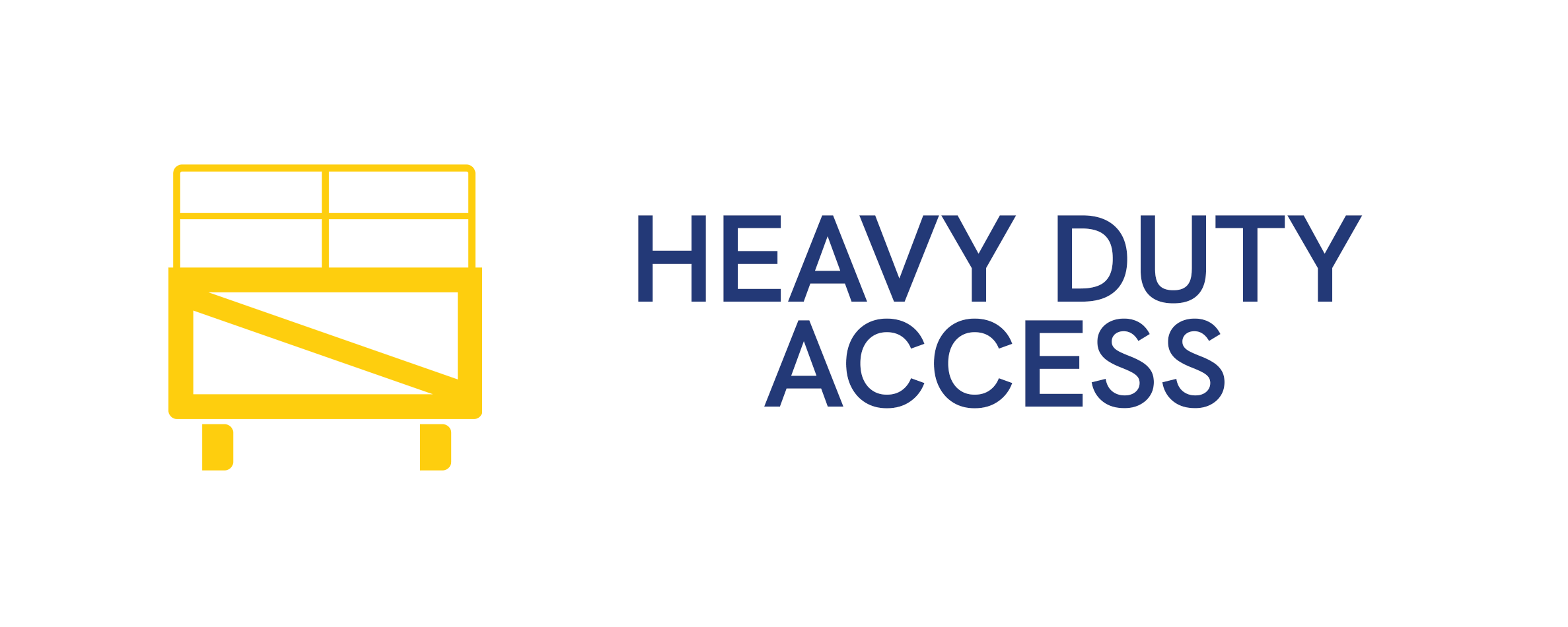 Icon of a yellow heavy-duty truck or equipment with the text "Heavy Duty Access" in blue beside it.
