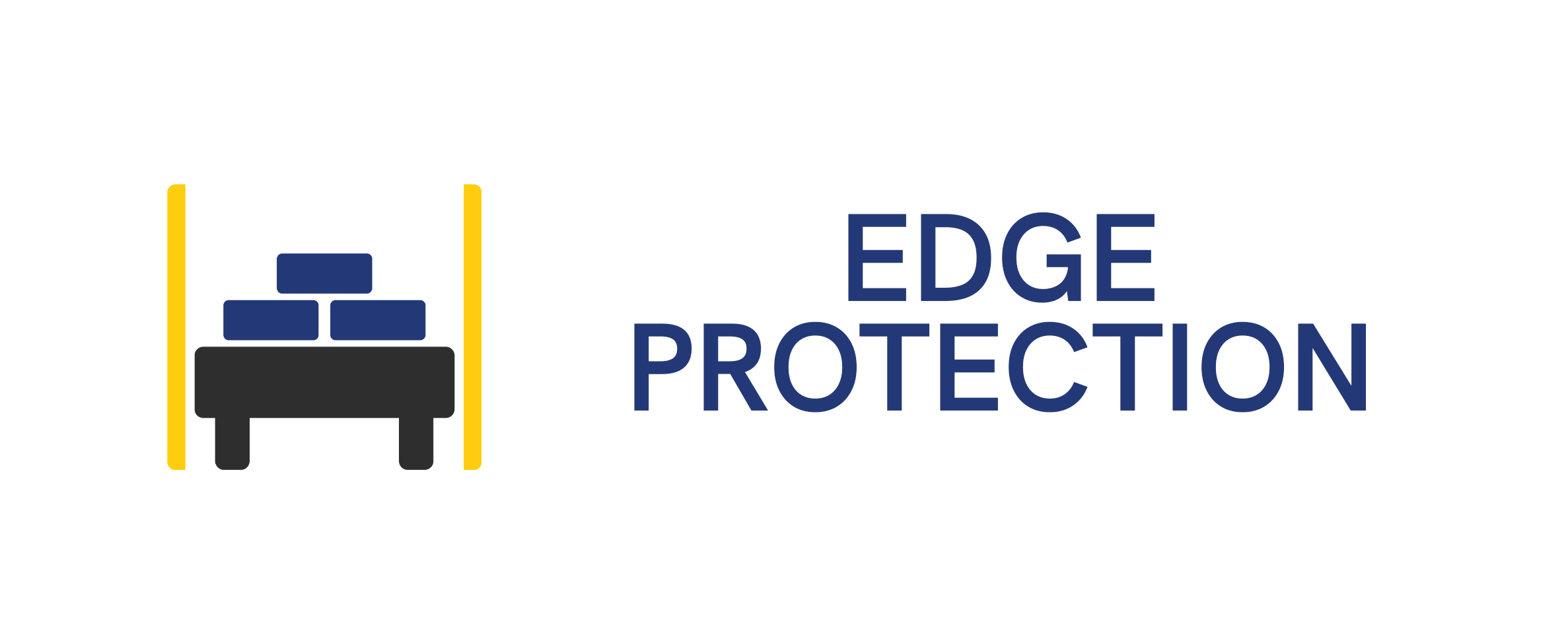 Icon of a vehicle with blue bricks on top, surrounded by yellow vertical lines, and the text "Edge Protection" beside it.