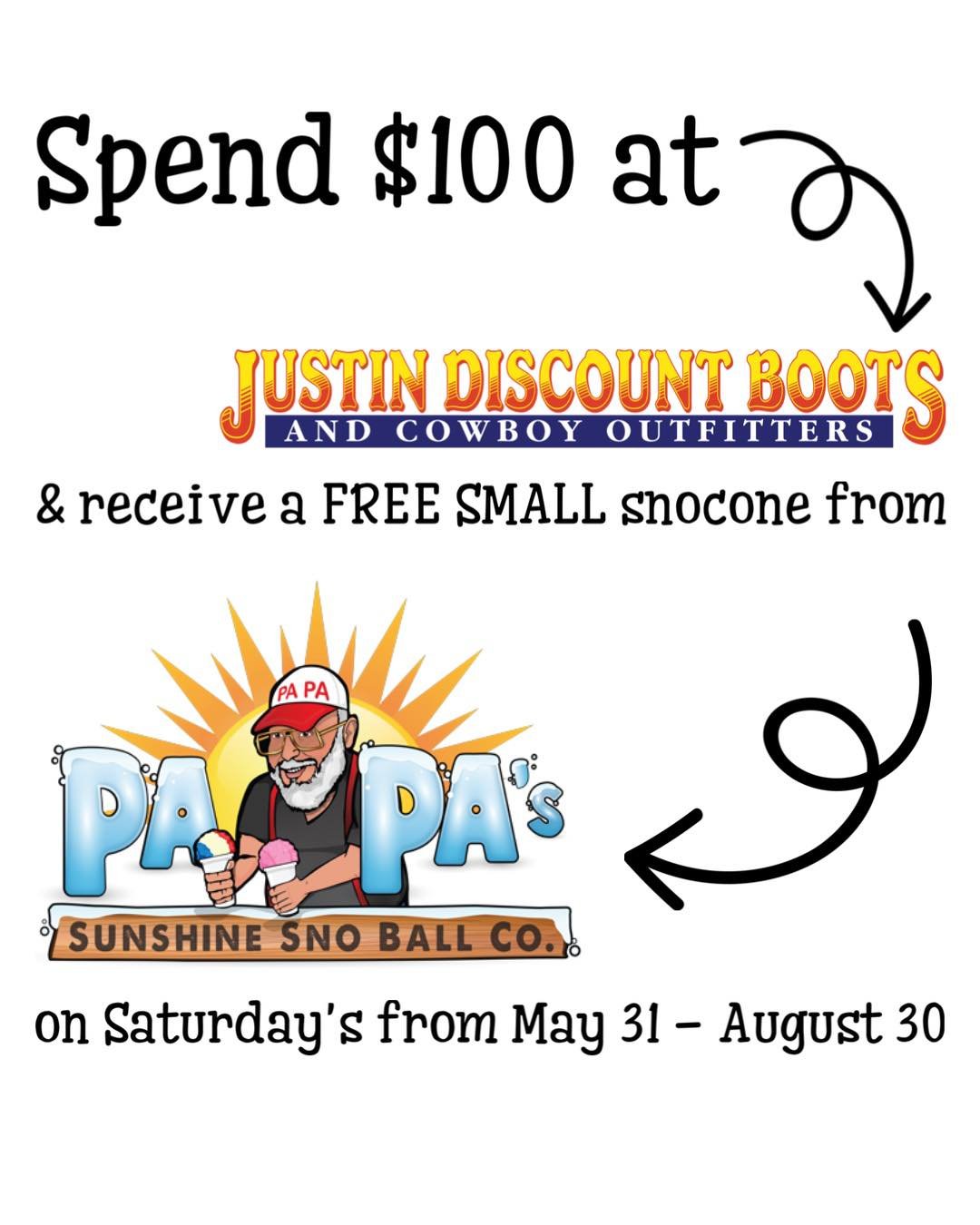 When you shop small, you help more than one small business. We have partnered this summer once again with @papassunshinesnoball. So when you purchase $100 with us on Saturdays from now until August 30, you&rsquo;ll also receive a voucher for a free s