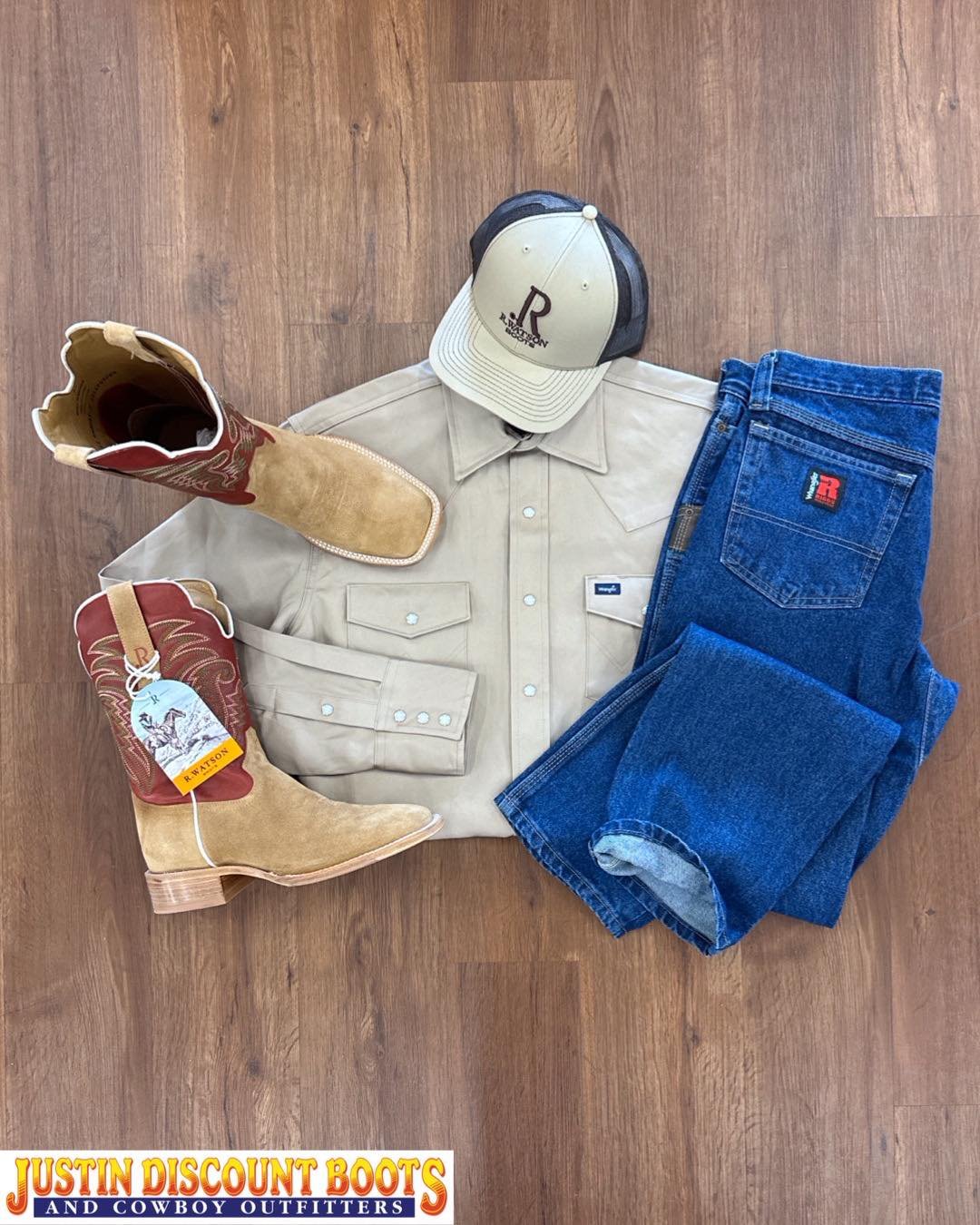 🌵 Western Wednesday 🌵

When blue collar grit meets white collar polish. 

Jeans: @wrangler $35.95/$39.95
Shirt: @wrangler $35.95
Boots: @rwatsonboots $258.50
Cap: @rwatsonboots $26.95
&bull;
&bull;
#JDB #justindiscountboots #justindiscountbootsandc