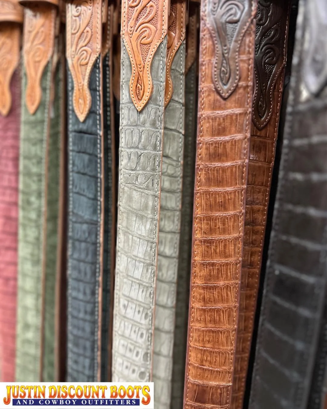 The beautifully constructed caiman belts by @rwatsonboots. Equipped with an R. Watson silver with gold accent buckle, oval tipped end, & full grain natural leather back lining. Boots always make a statement, let your belt make one too!!
•
&b