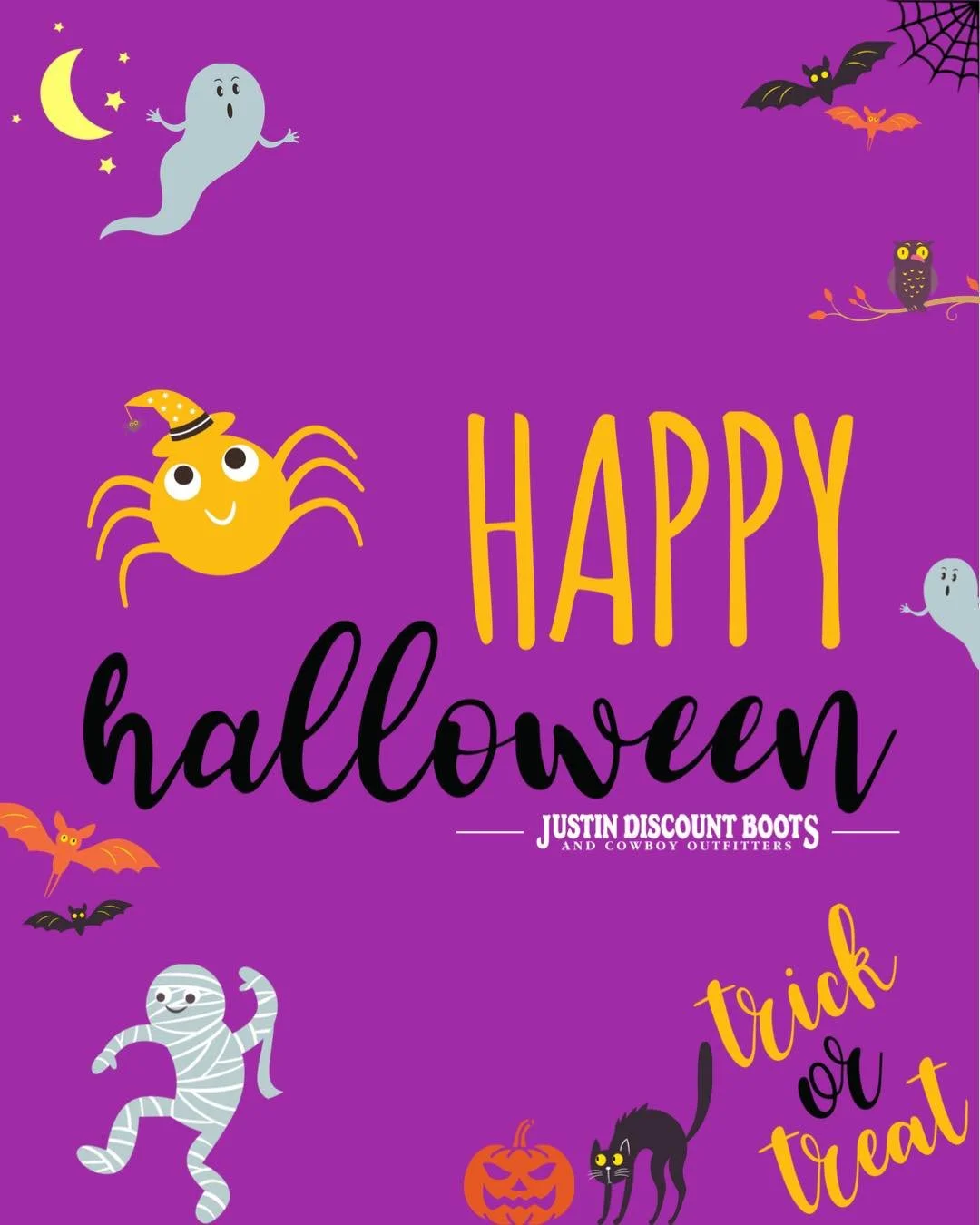 Kiddos, we hope you enjoy your TRICK - or - TREATING &amp; parents&hellip; enjoy eating the candy they &ldquo;can&rsquo;t have&rdquo; 😉 
&bull;
&bull;
#JDB #justindiscountboots #justindiscountbootsandcowboyoutfitters #justintx #westernfashion #rodeo