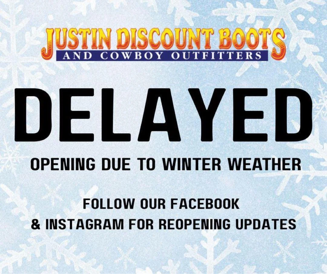 ❄️ Winter Weather Update ❄️

Due to the temperatures dropping below freezing tonight &amp; road conditions still impaired, we will open tomorrow, January 29, at 10:00AM.

Thank you for your understanding.