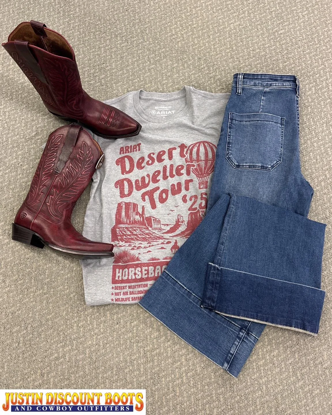 🎀 Fashion Friday 🎀

I&rsquo;d rather be horseback!

Jeans: @stetsonusa $74.95
Tee: @ariatinternational $27.95
Boots: @ariatinternational $208.50
&bull;
&bull;
#JDB #justindiscountboots #justindiscountbootsandcowboyoutfitters #justintx #westernfashi