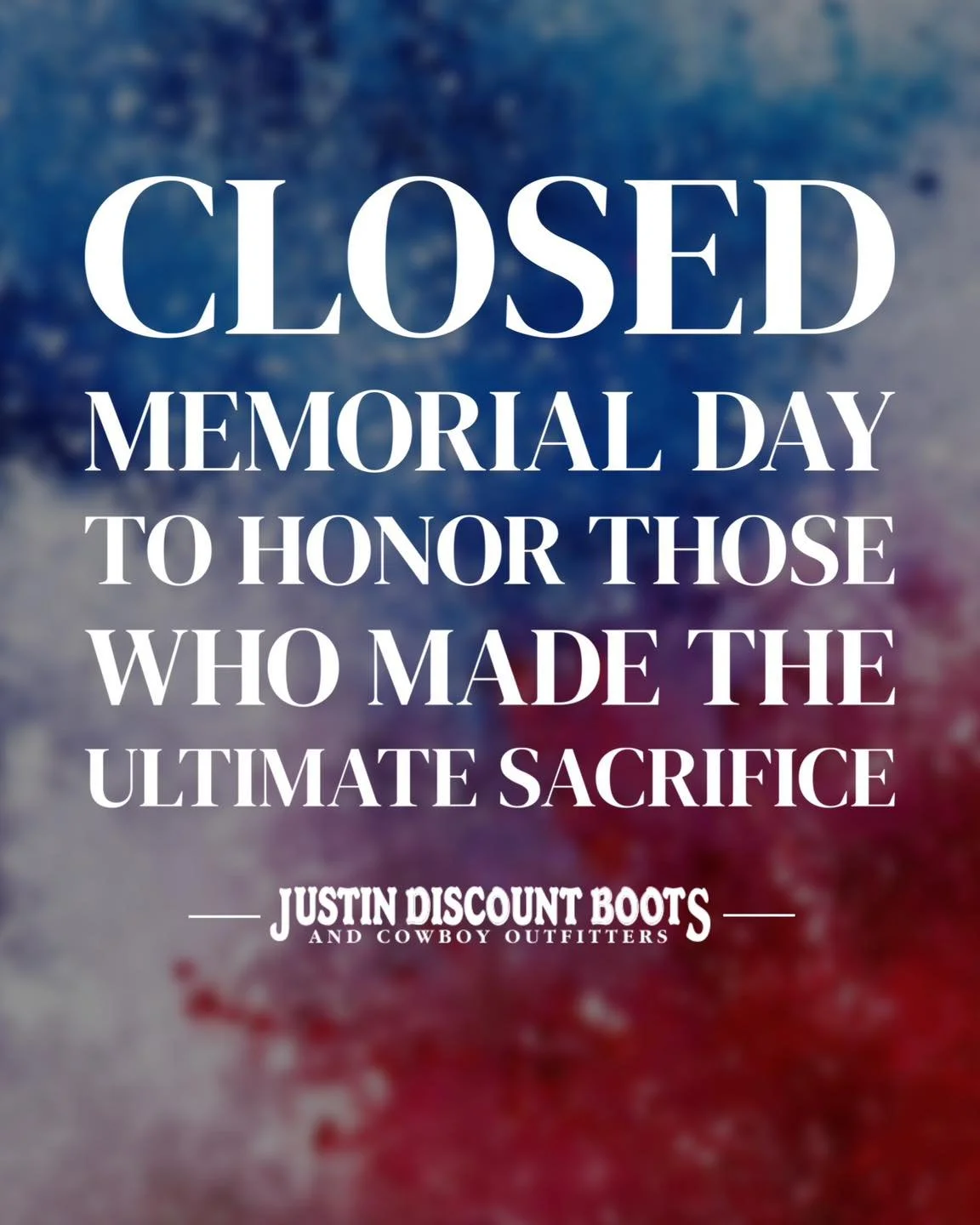 We will reopen Tuesday morning at 9:00AM.
&bull;
&bull;
#JDB #justindiscountboots #justindiscountbootsandcowboyoutfitters #justintx #westernfashion #rodeofashion #ranchfashion #westernvibes #rodeovibes #ranchvibes
