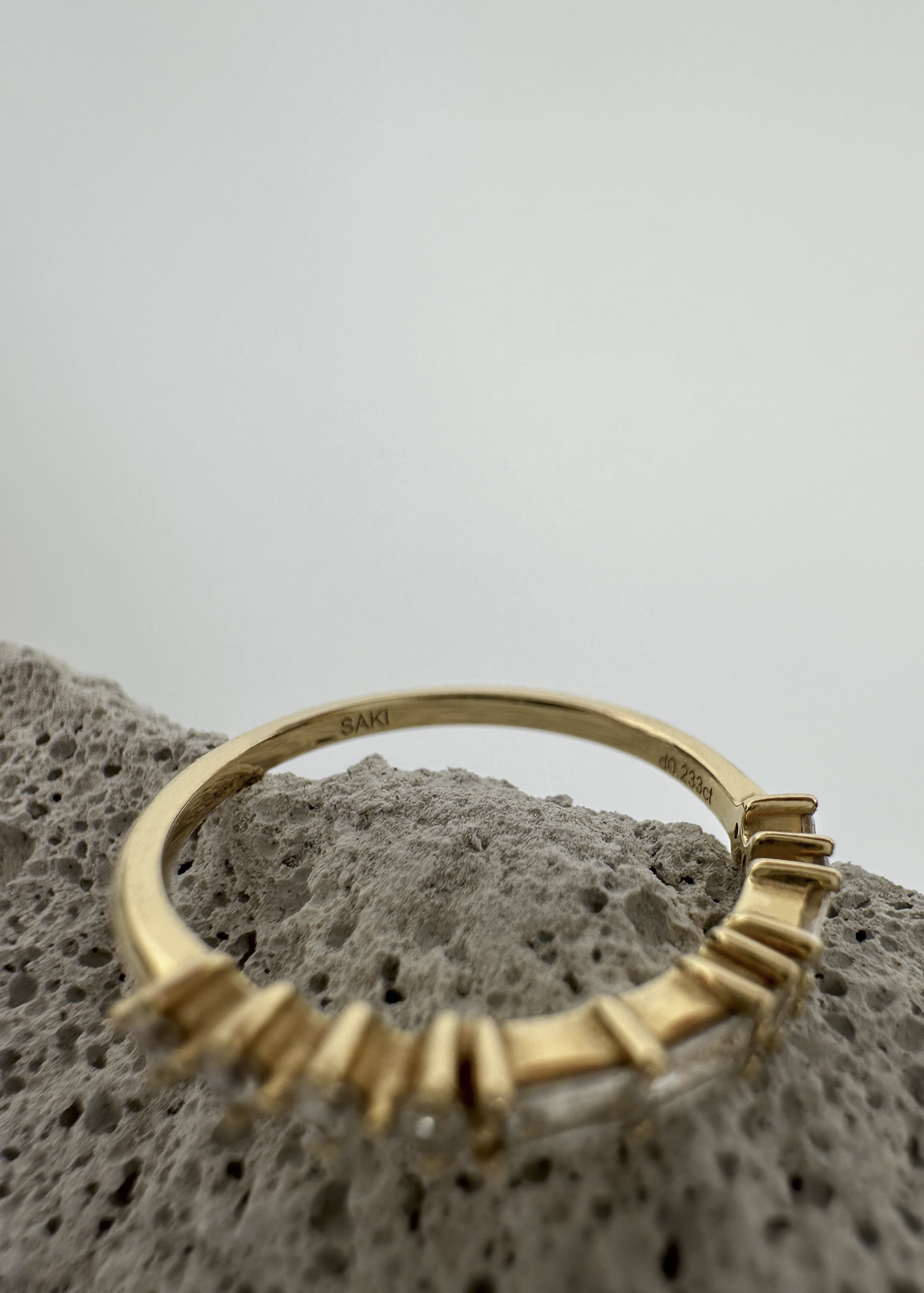 Senavaia Morse Code Ring In 14K 18K Yellow Solid Gold with Diamonds