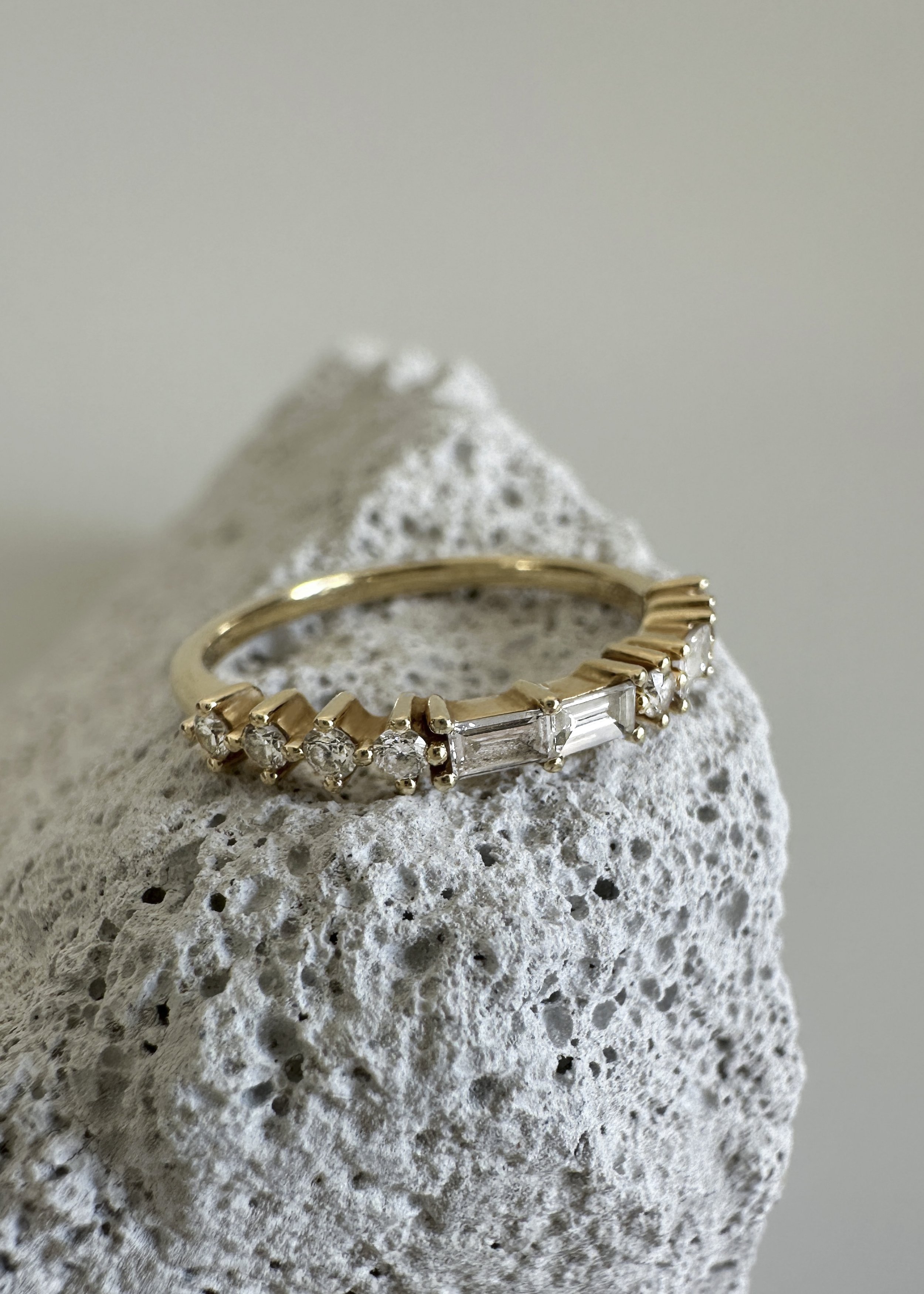 Senavaia Morse Code Ring In 14K 18K Yellow Solid Gold with Diamonds