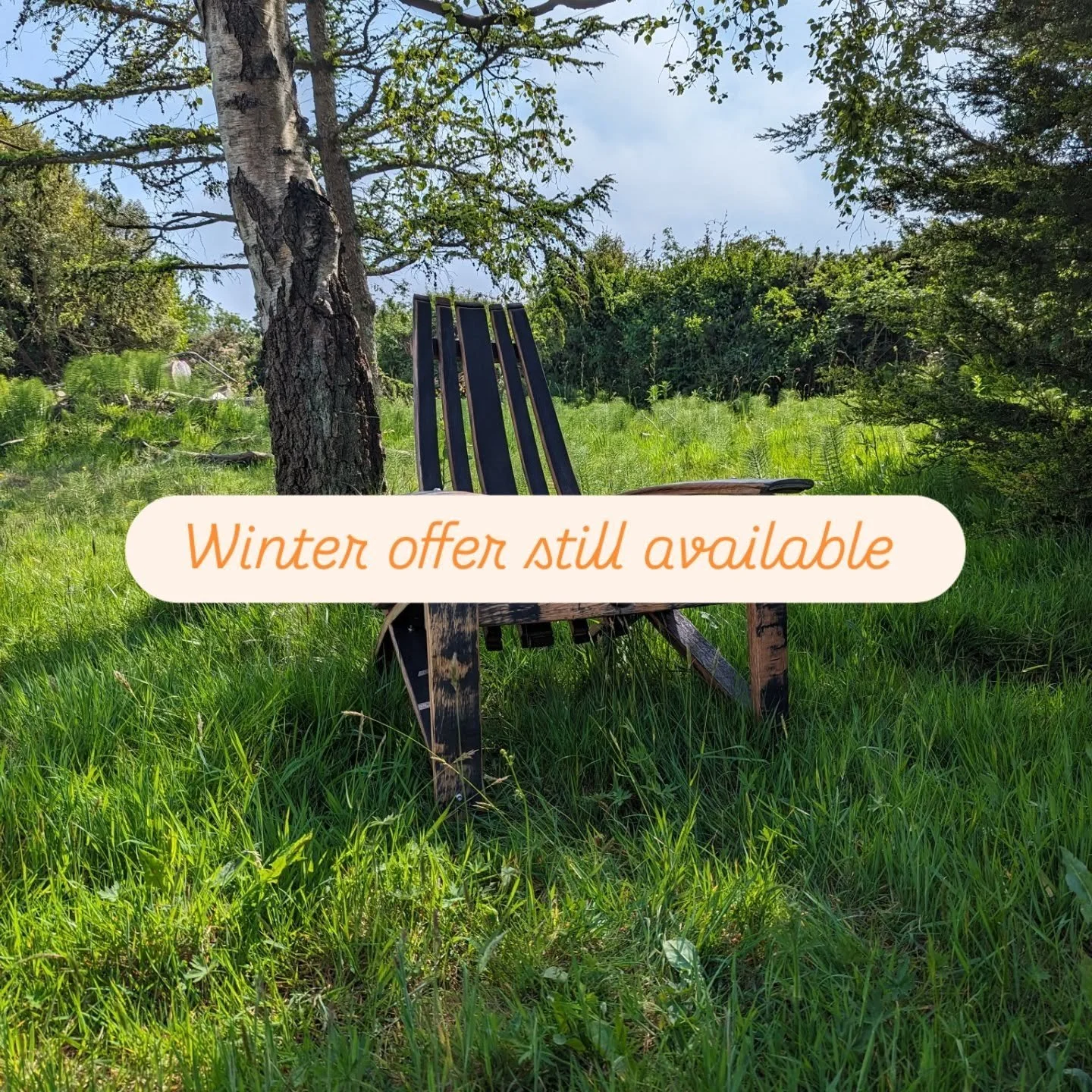 Winter offer still available until mid February, 
Don't miss out , 
Get your own handmade solid white oak whiskey barrel Adirondack chair before  spring comes , 
We are offering these chairs at &pound;195 
&pound;100 off original price,
Prices live o