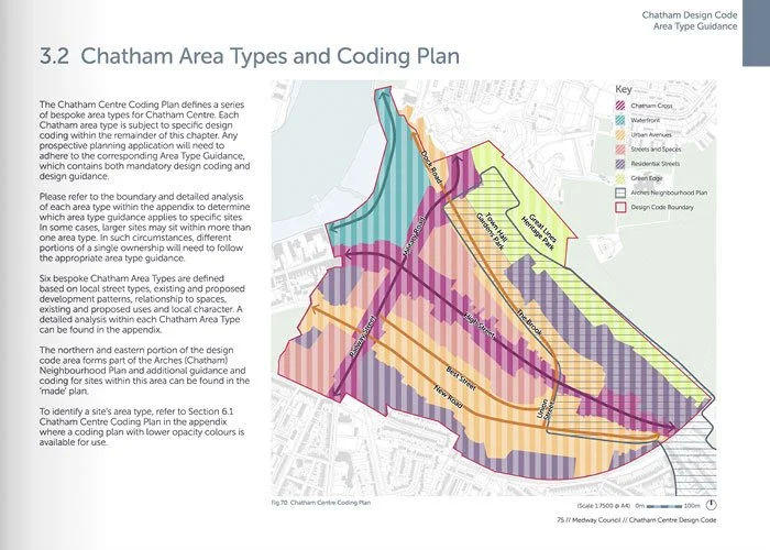 Map of Chatham area types and coding plan with color-coded zones and key.
