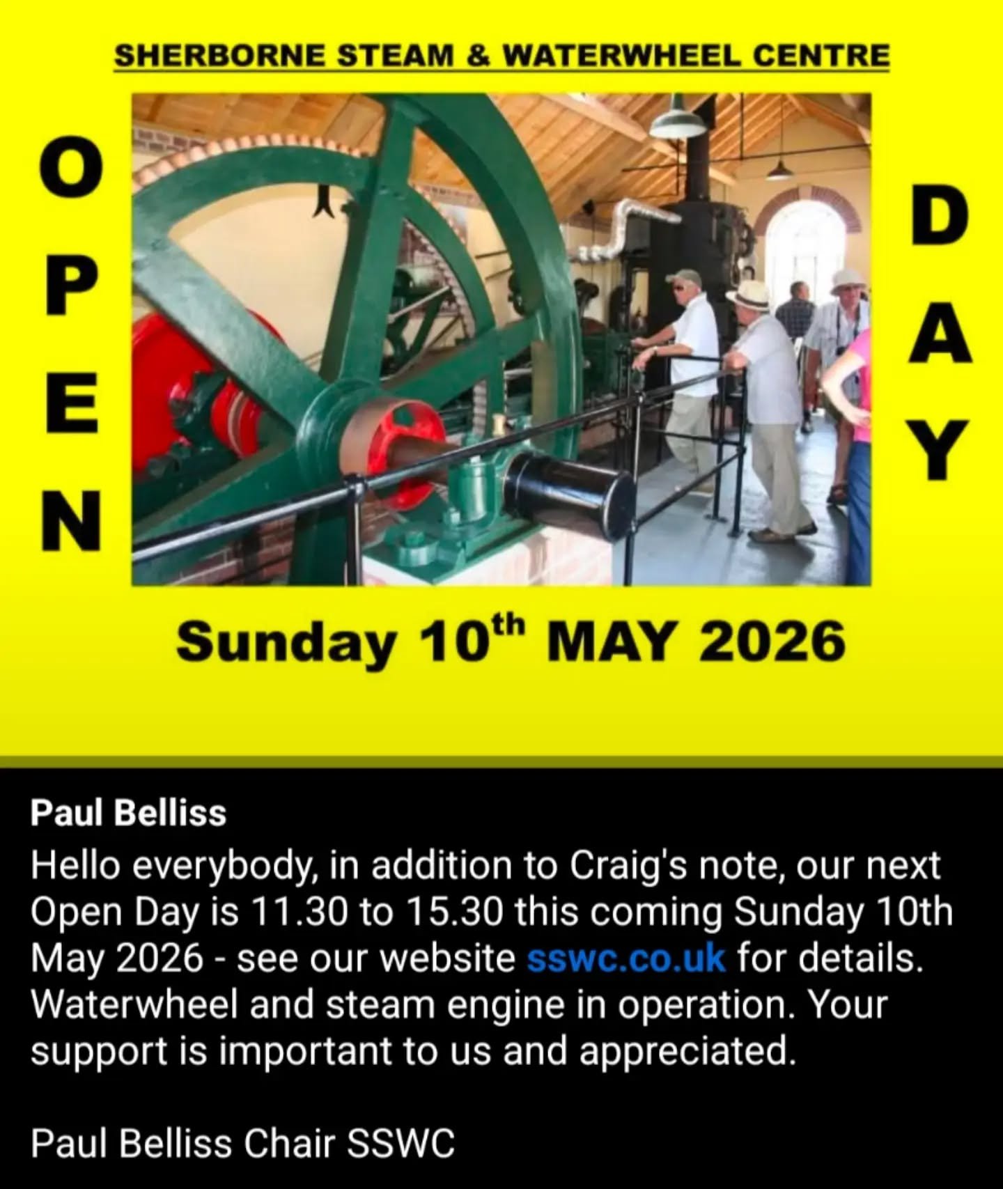 Instead of our usual, for this month's SNAC walk we are visiting the Sherborne Steam and Waterwheel open day this Sunday. 
Open 11.30-3.30pm. 
Or meet us at the Conduit at 12pm to walk up together, we'll be there for an hour or so.