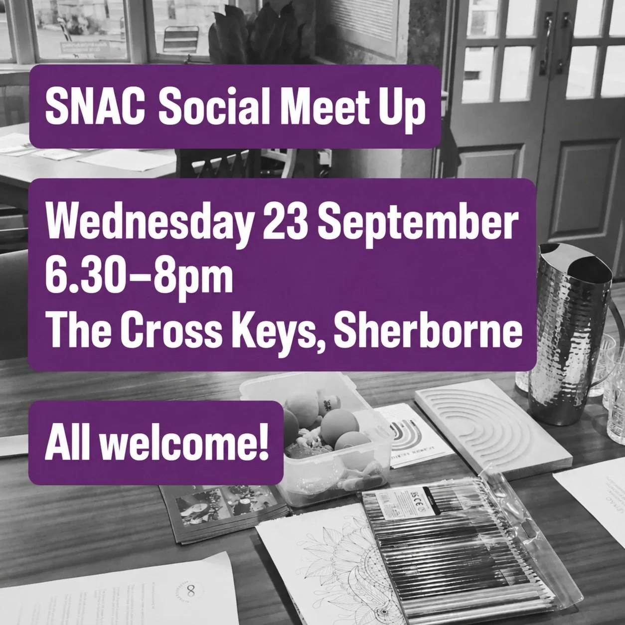 Our next social meet up will be Wednesday 23 September 6.30 - 8pm in the private dining room at the Cross Keys, Sherborne

A free event 

All welcome and no diagnosis required. A chance to chat and meet others. 

We will be sharing details of the eve