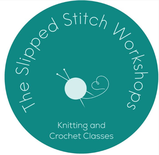 Slipped Stitch Logo which reads: The Slipped Stitch Workshops, knitting and crochet classes