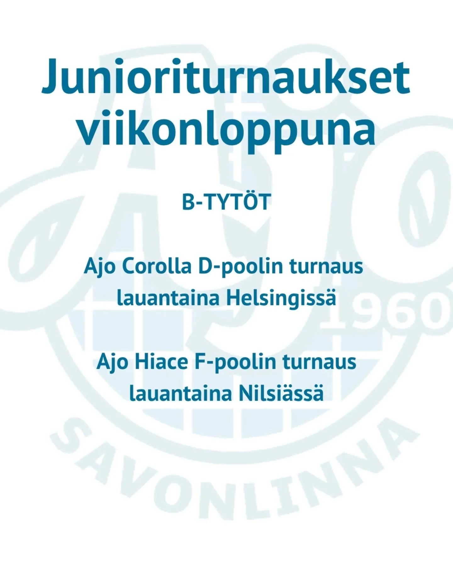 Viikonloppuna kentill&auml; esiintyv&auml;t B-tytt&ouml;jen joukkueet. Tyt&ouml;t hajaantuvat kirjaimellisesti vastakkaisiin suuntiin, kun Corolla pelaa omat pelins&auml; Helsingiss&auml; ja Hiace Nilsi&auml;ss&auml;!

#savonlinnanajo