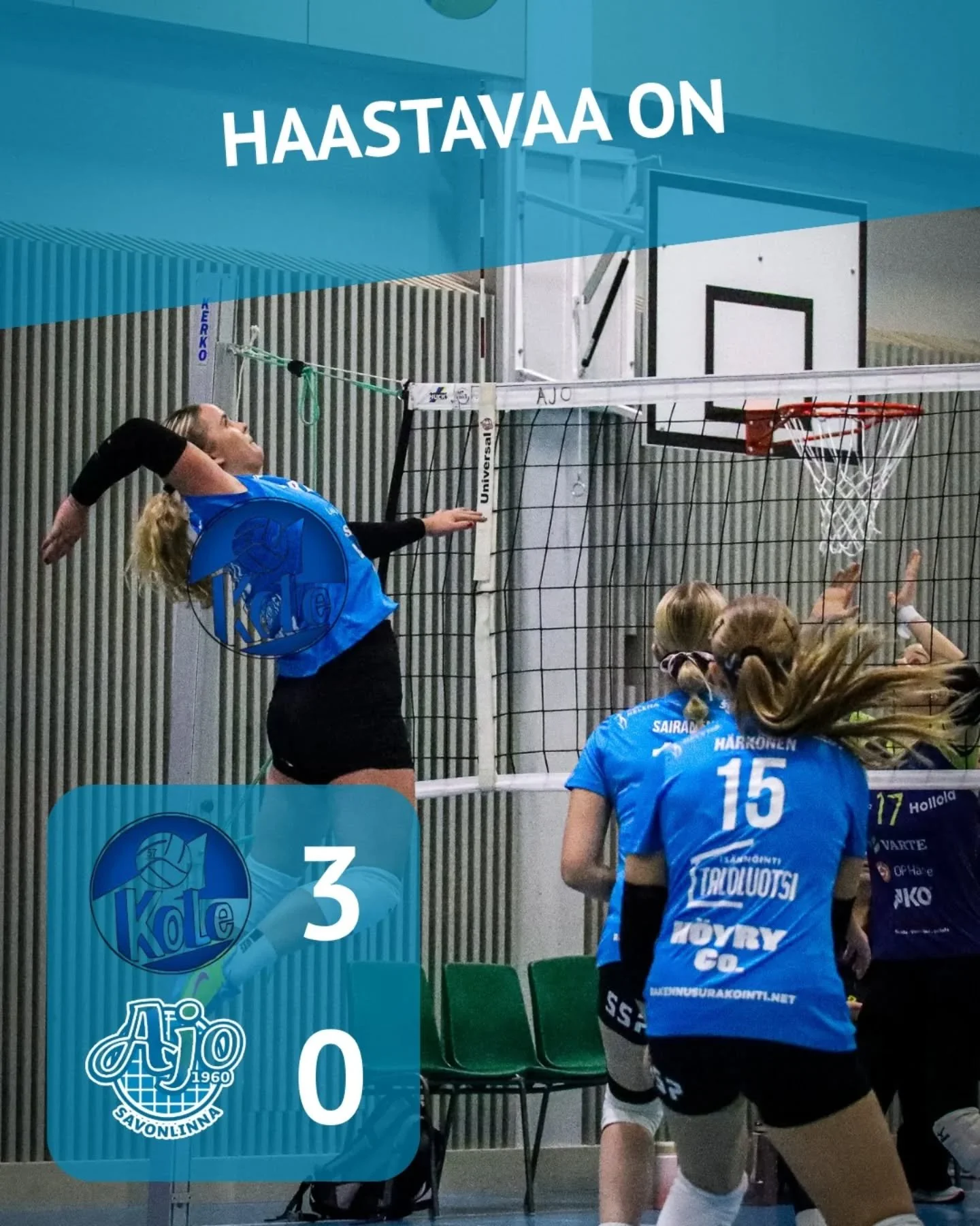 Ei auennut peli viel&auml;... 
@kolenaiset - Ajo 3-0. Er&auml;pisteet 25-18, 25-23 ja 25-20

Vaikka tekeminen parani jo viime viikonlopusta, ei viel&auml;k&auml;&auml;n p&auml;&auml;sty omalle tasolle. Hieman puuttuu p&auml;&auml;tt&auml;v&auml;isyyt