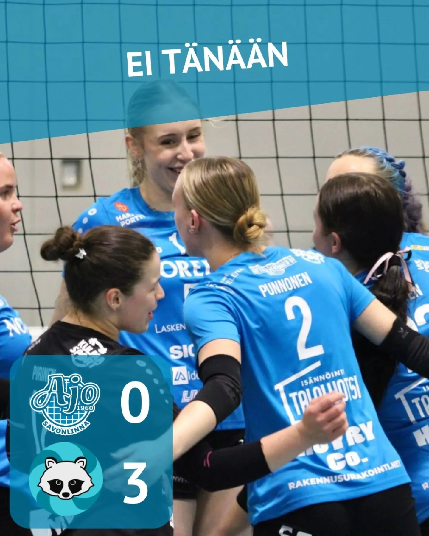 Ei t&auml;n&auml;&auml;n!
@supivolley oli parempi suoraan 3-0. Er&auml;pisteet 22-25, 20-25 ja 7-25. 

Ensimm&auml;iset kaksi er&auml;&auml; pysyttiin taistelussa kohtuudella mukana. Niist&auml;kin j&auml;i kuitenkin hampaankoloon, usealla osa-alueel