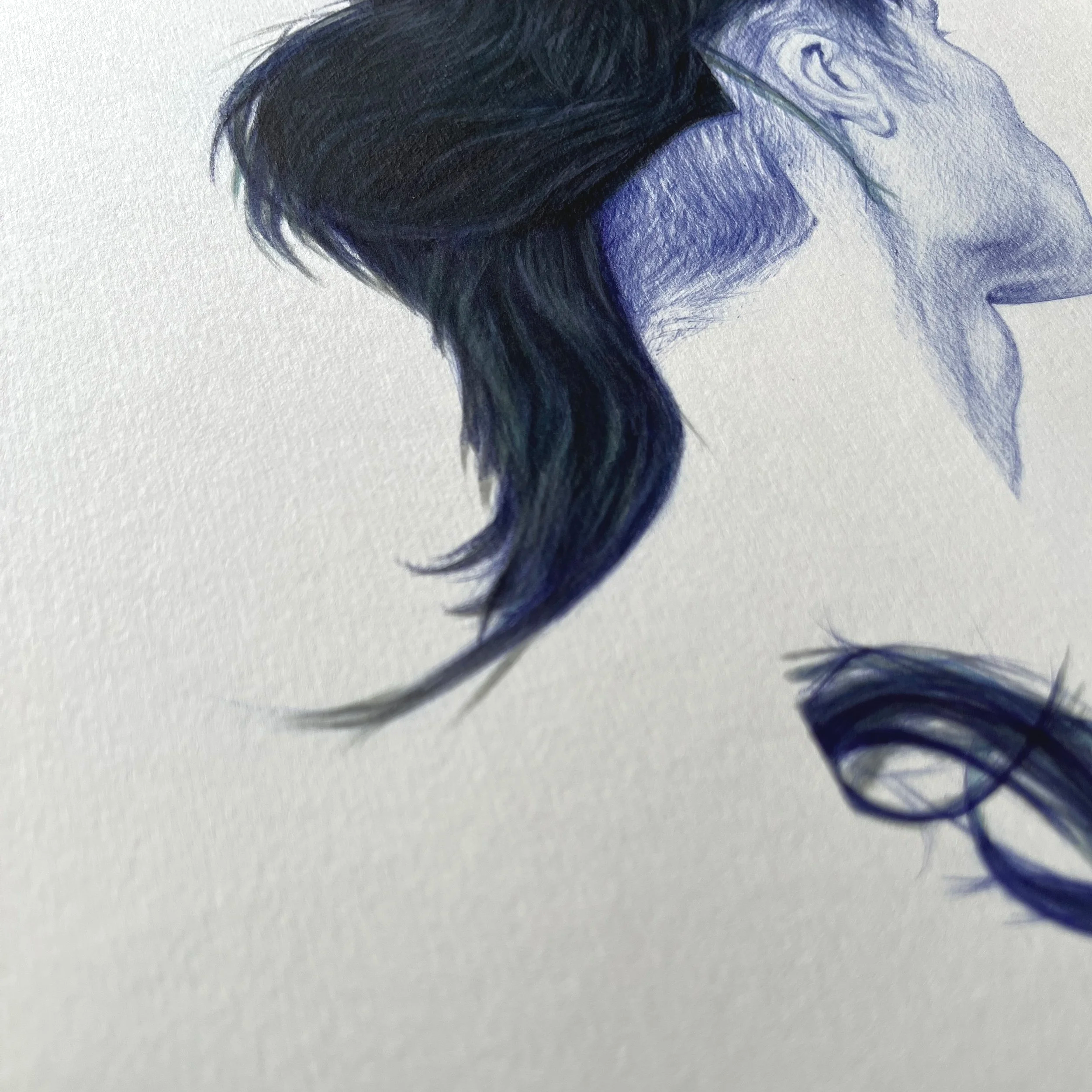 détail cheveux mouvement texture dessin bleu