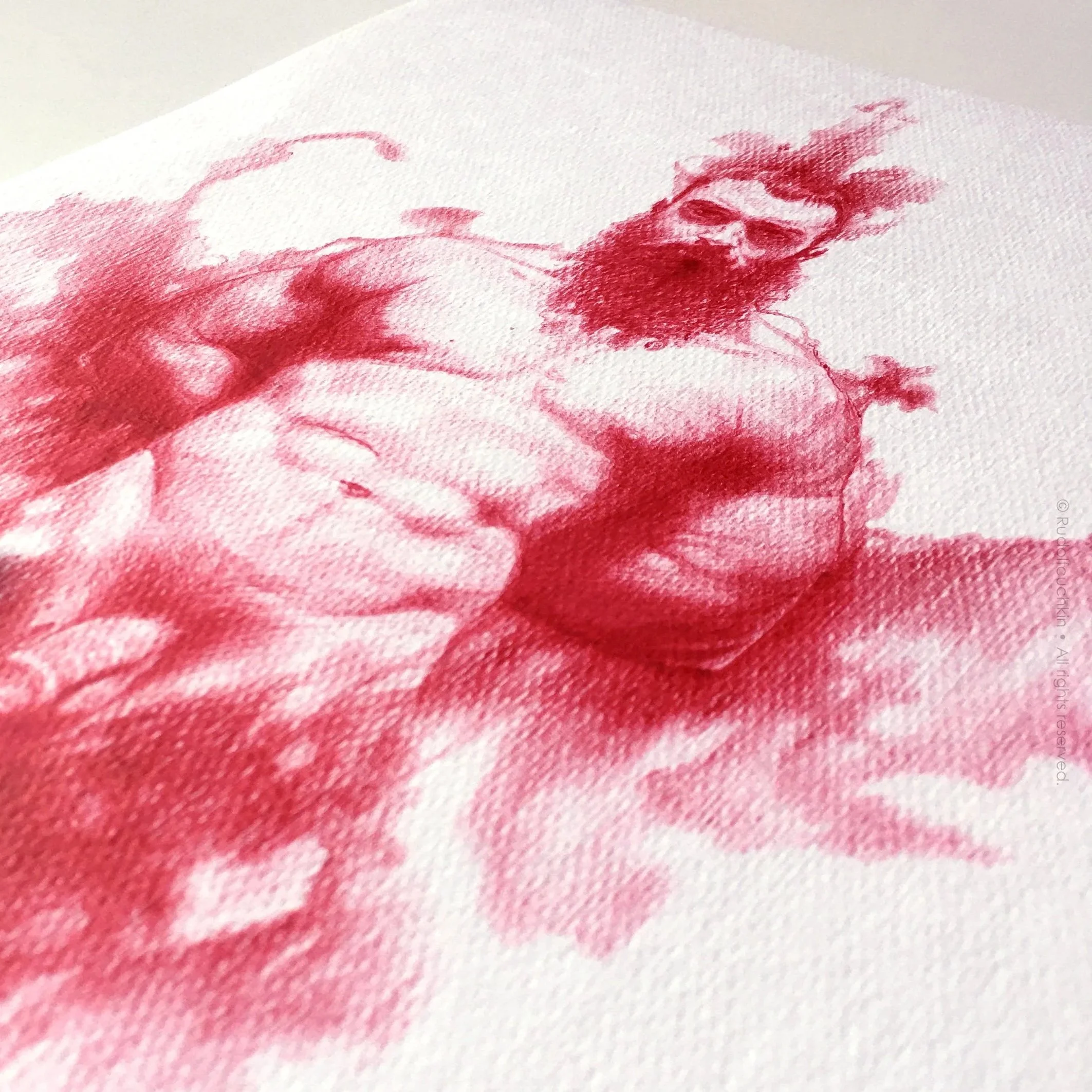 nu artistique d'un homme. dessin original au stylo rouge