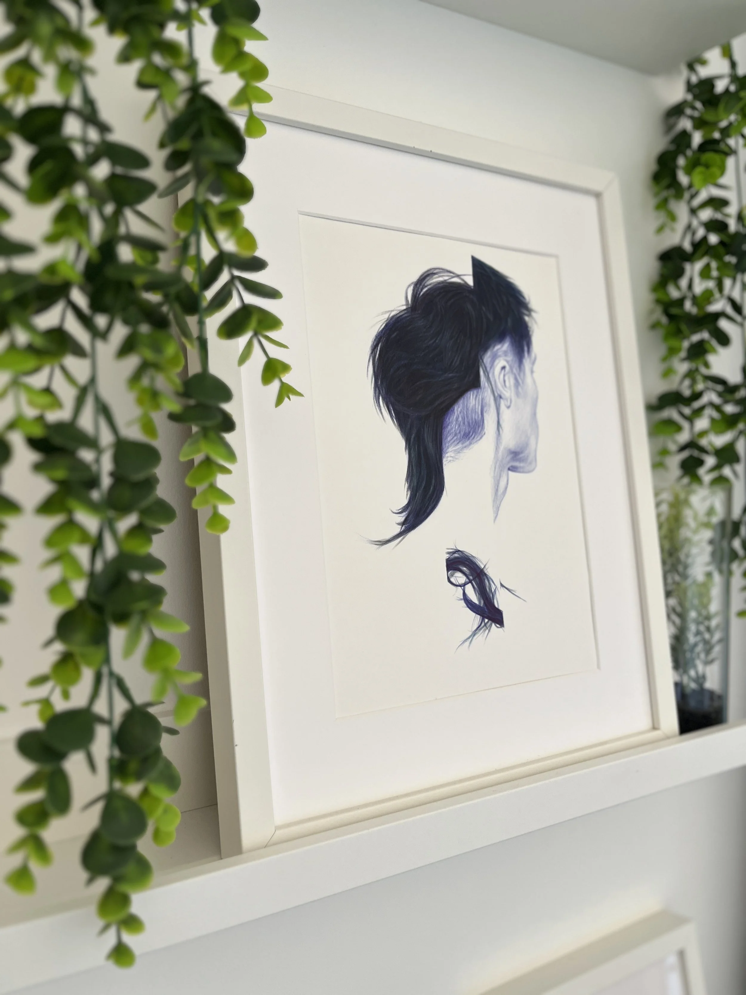 Dessin Hair Cut présenté dans un cadre blanc