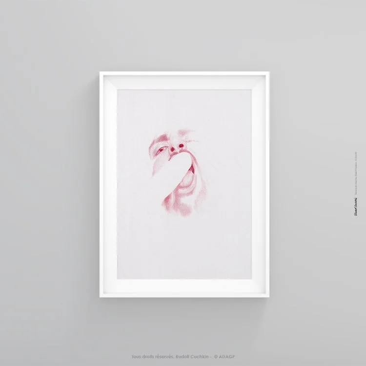 dessin érotique masculin visage bouche ouverte crayon rouge Rudolf Cuchkin œuvre originale