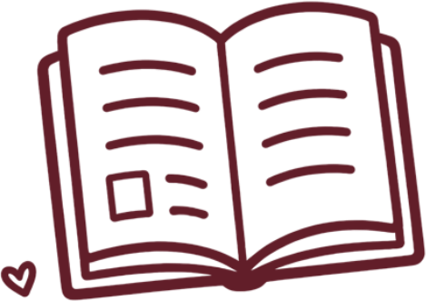 Illustration of an open book in a berry colour