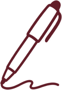 Simple line drawing of a pen with a curved line indicating writing.